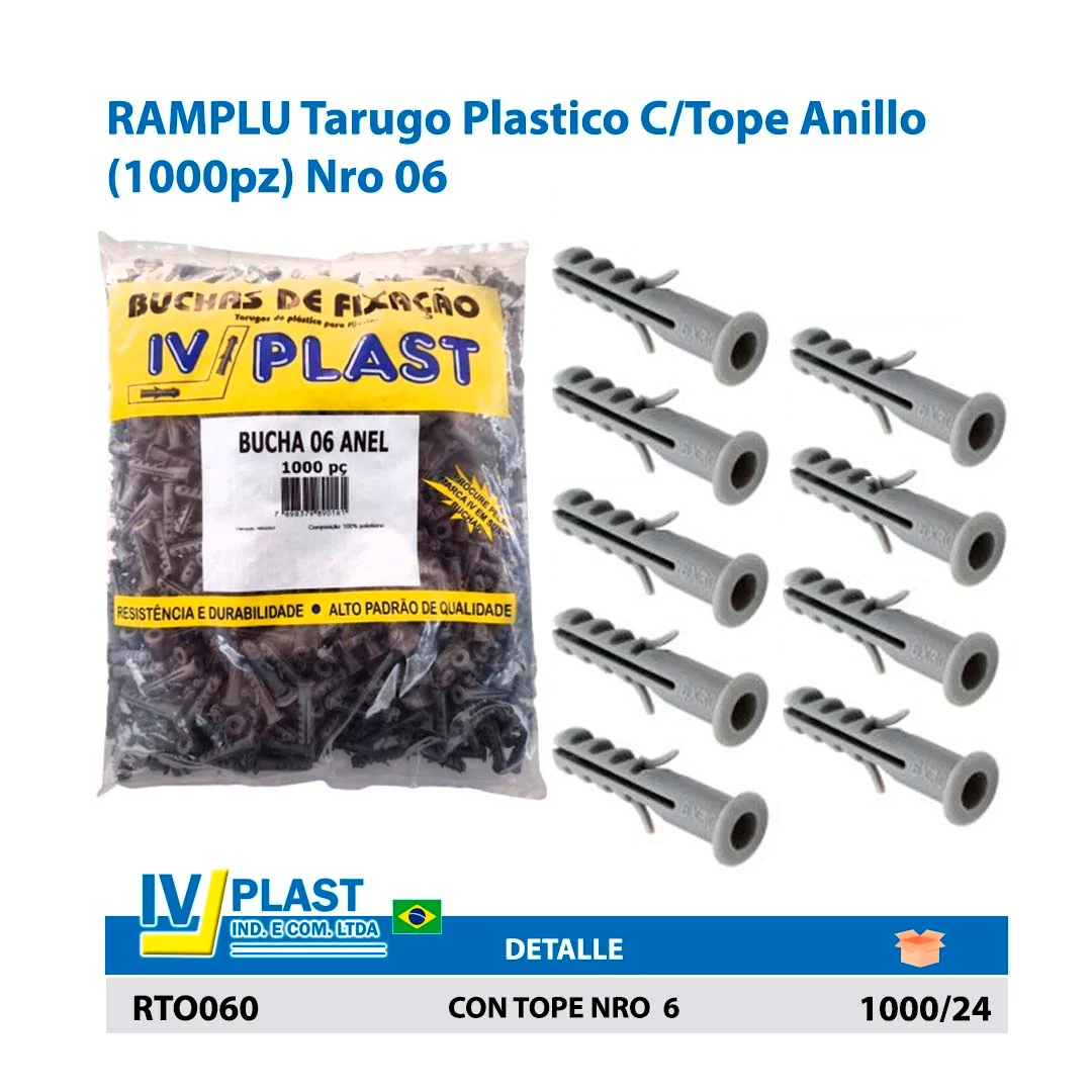 RAMPLU Tarugo Plastico C/Tope Anillo (1000pz) Nro 06 