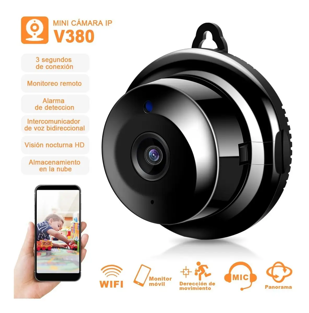 Mini Camara Redonda Wifi Con Visión Nocturna Y Resolución HD 1080P 2