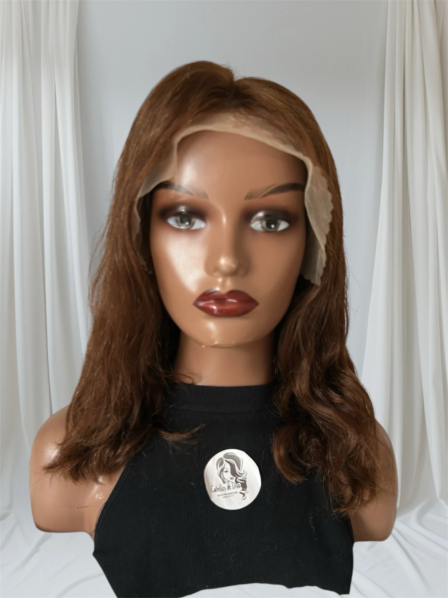 Peluca de cabello humano color marrón, 16” densidad del 200%, 13 x 6, ondas del cuerpo, pelucas de cabello humano con encaje frontal 3