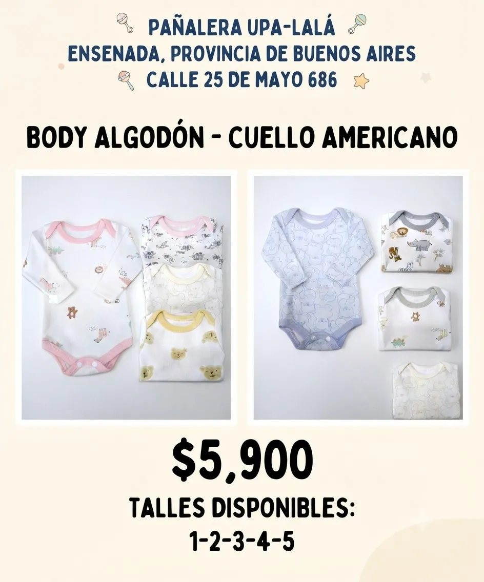 Body Algodón, Cuello Americano Estampado 