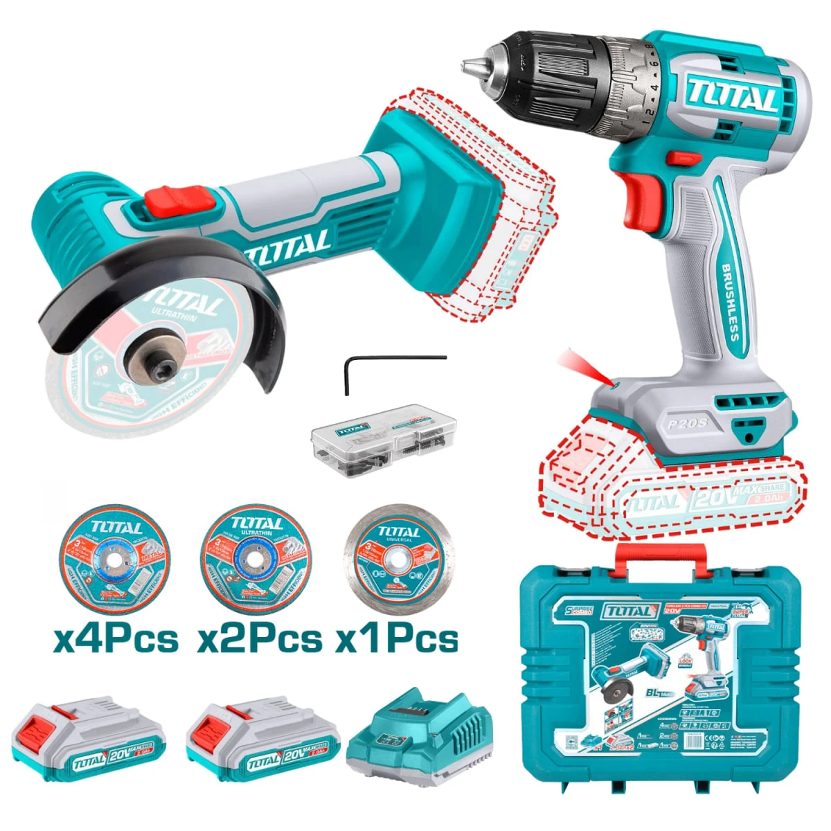 TCKLI20278 Combo taladro 52nm + amoladora 3" total  2