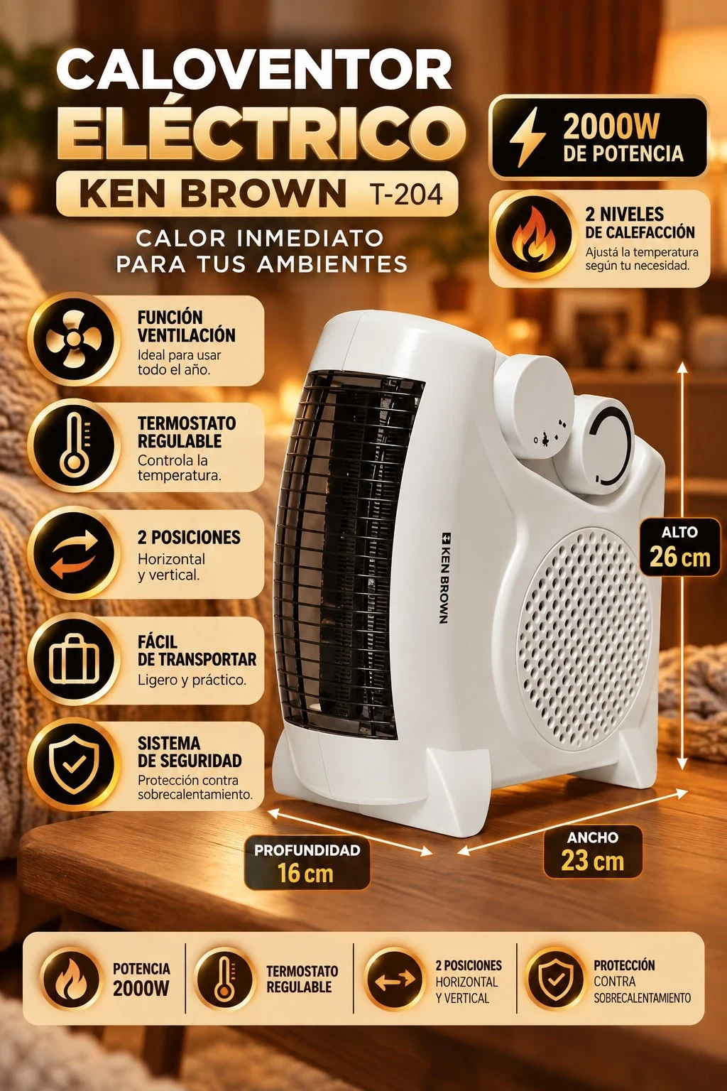CALOVENTOR ELÉCTRICO KEN BROWN T-204 — HORIZONTAL Y VERTICAL CONSULTAR DISPONIBILIDAD CON EL VENDEDOR