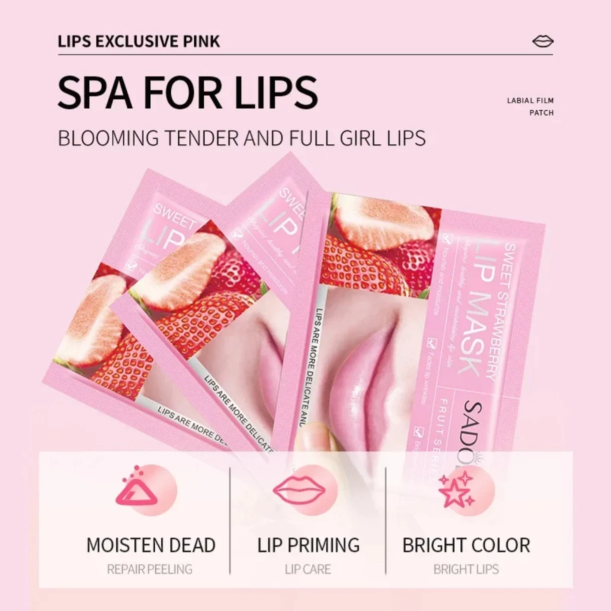 ✨ CAJA DE 20 PARCHES DE Mascarilla Hidratante para Labios SADOER – Sweet Strawberry ✨
