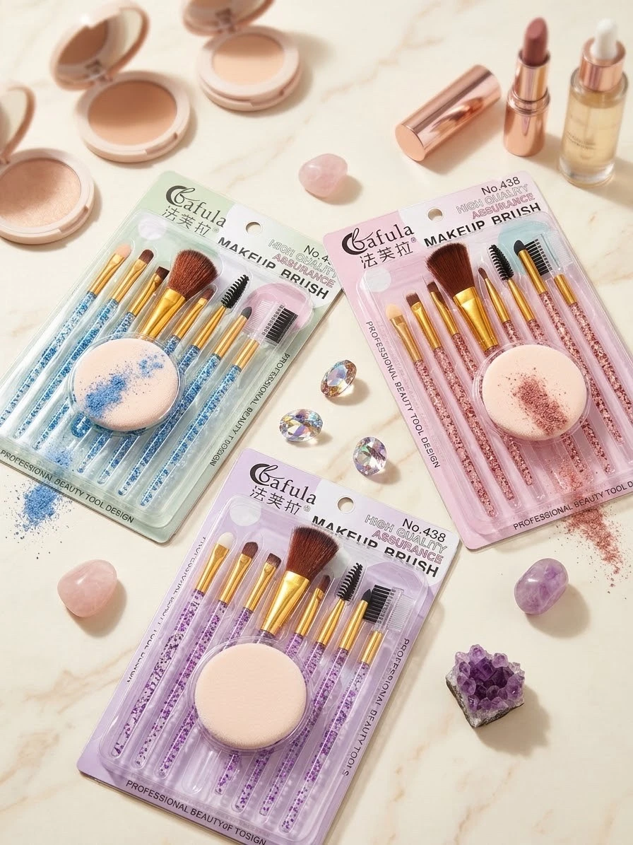 set de 7 brochas con brillo + esponja 