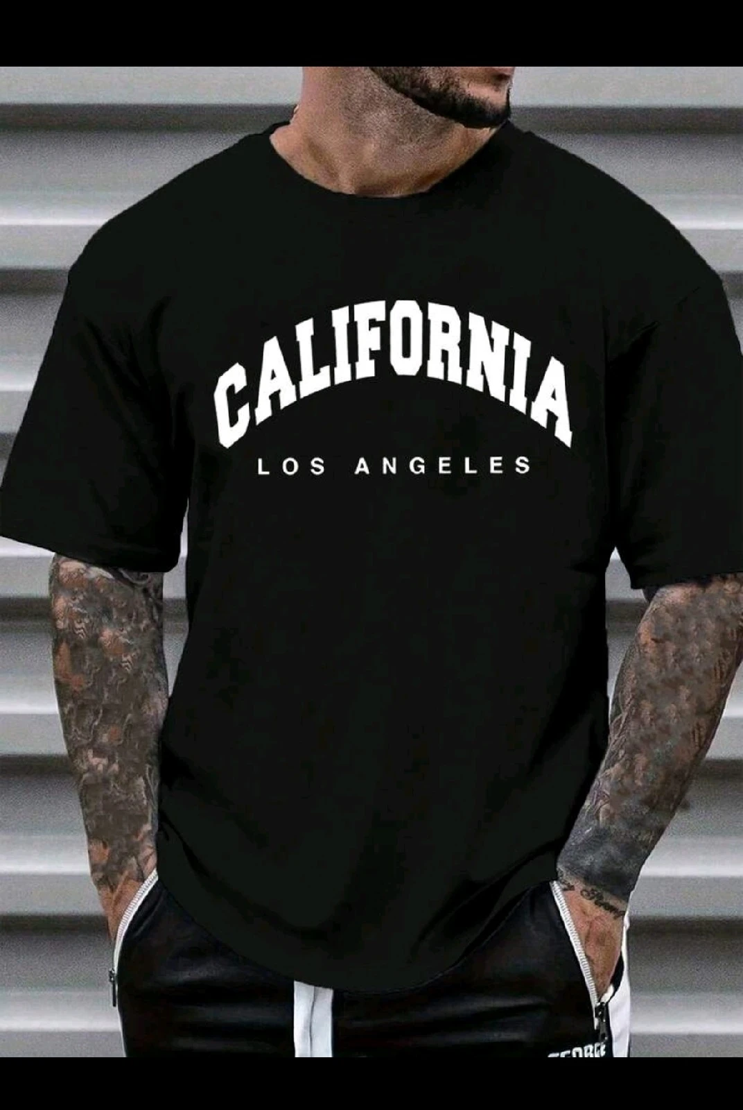 Franela de Hombre "CALIFORNIA LOS ANGELES" - Camiseta Casual Negra en Tela Tricotada