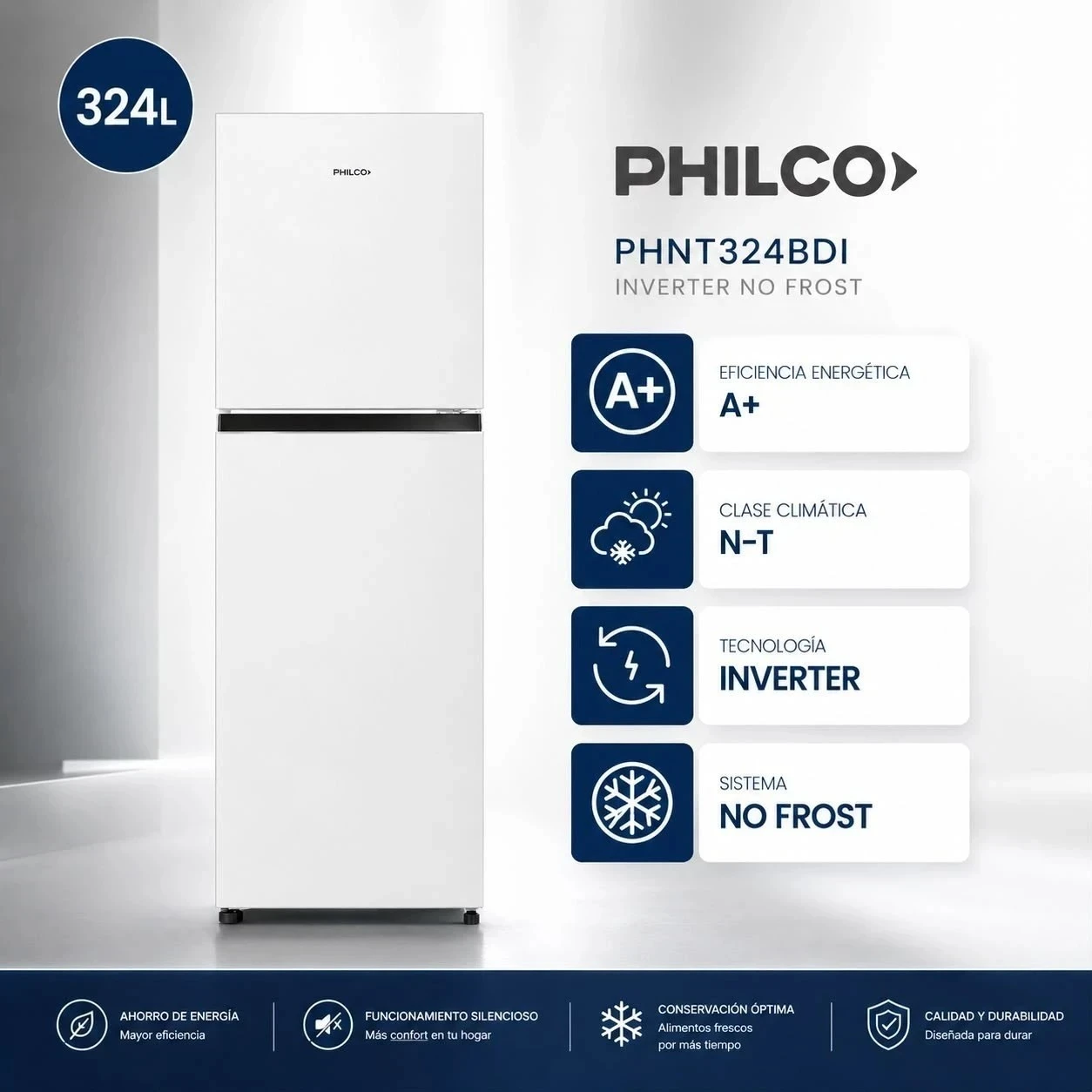  HELADERA PHILCO 324 LTS INVERTER NO FROST PHNT324BDI