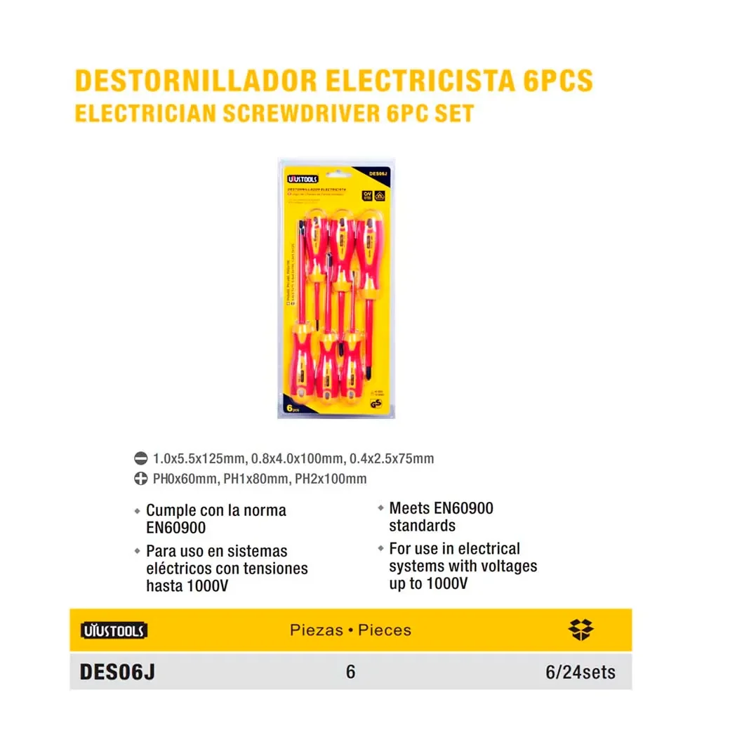 DESTORNILLADOR ELECTRICISTA UYUST 6 PZS 1000V