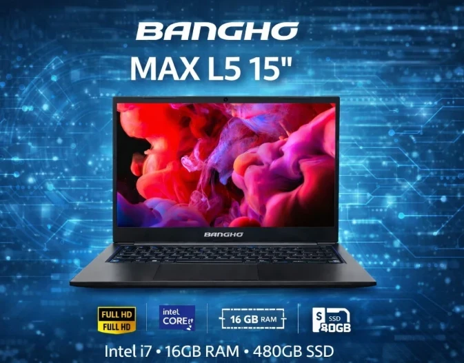 NOTEBOOK 15" BANGHO MAX LS5 INTEL CORE i7 1255,166B “RAM 480GB SSD, PANTALLA 15,6"