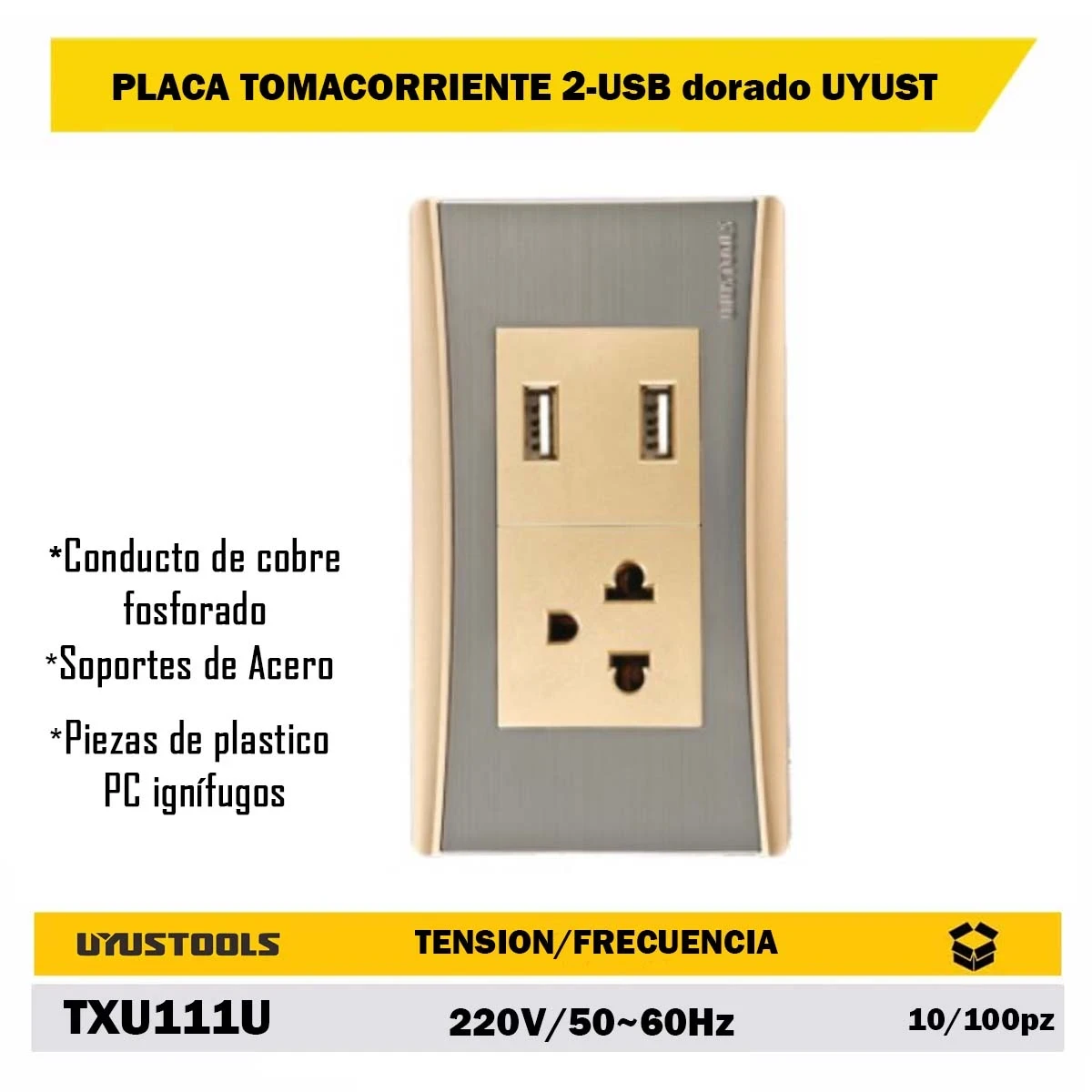 PLACA TOMACORRIENTE 2-USB dorado UYUST