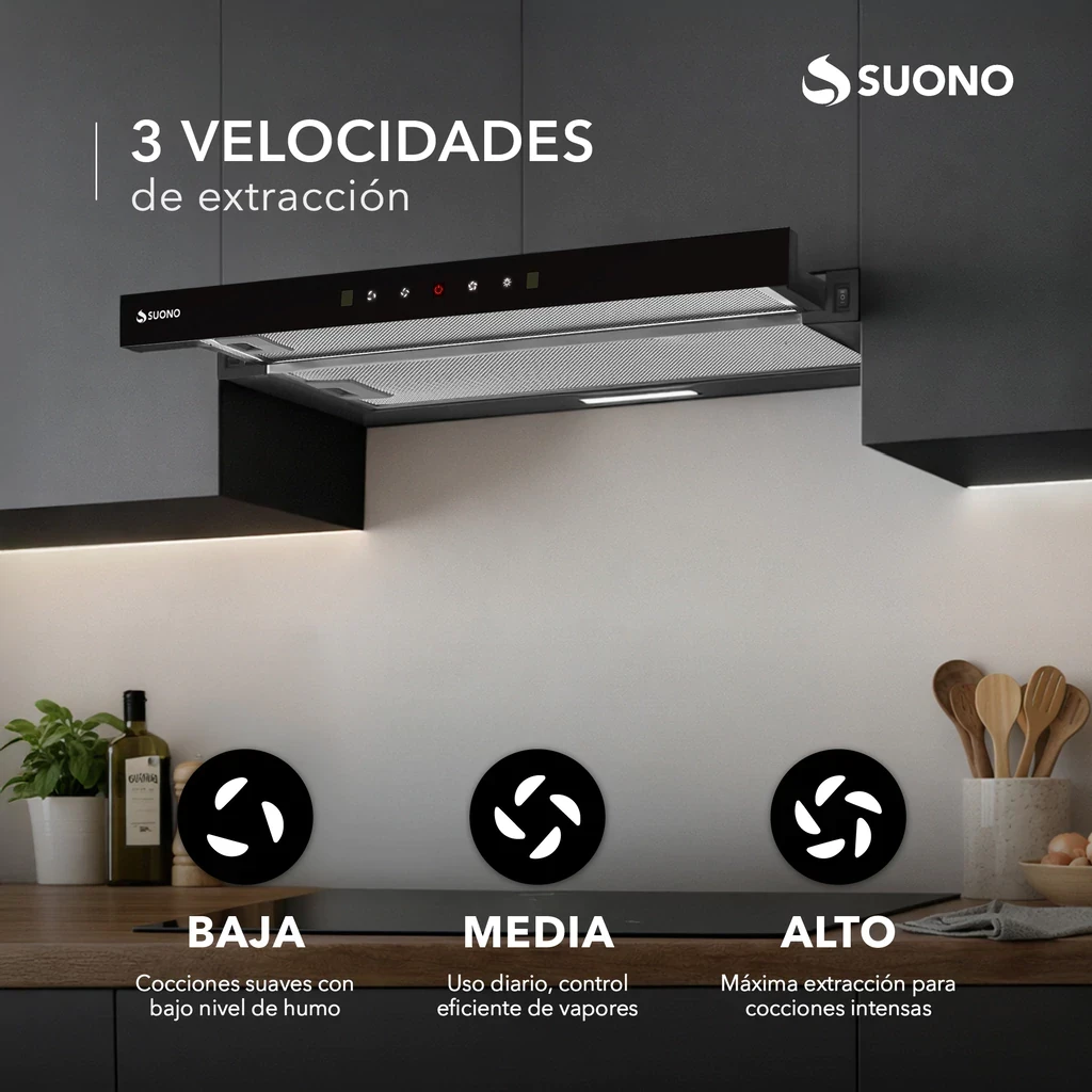 Campana SUONO Extractora Extensible Retráctil 60 cm Purificadora 130W 3