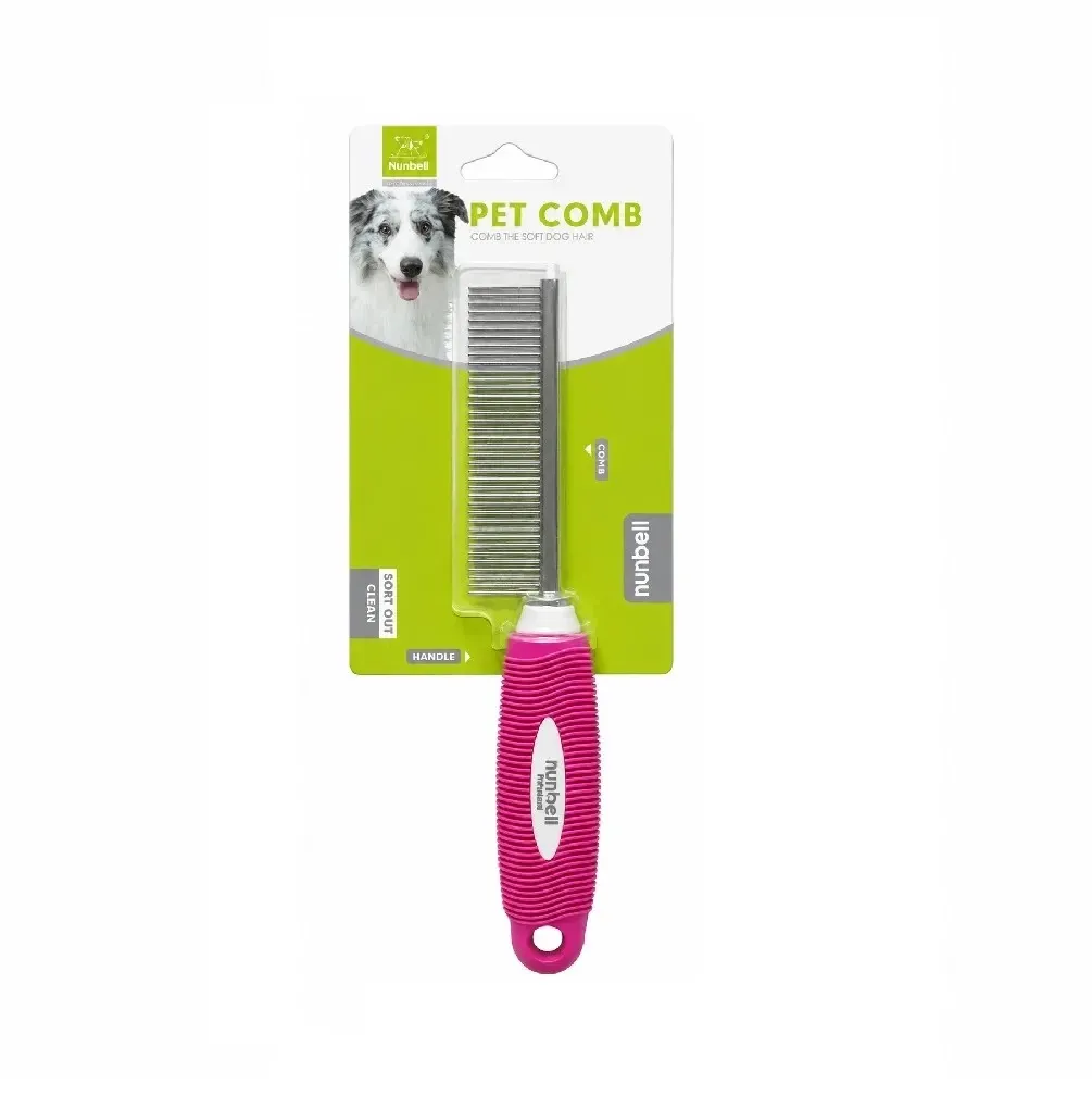 Peine Una Fila Metal Mango De Goma Rosa Para Perros Y Gatos
