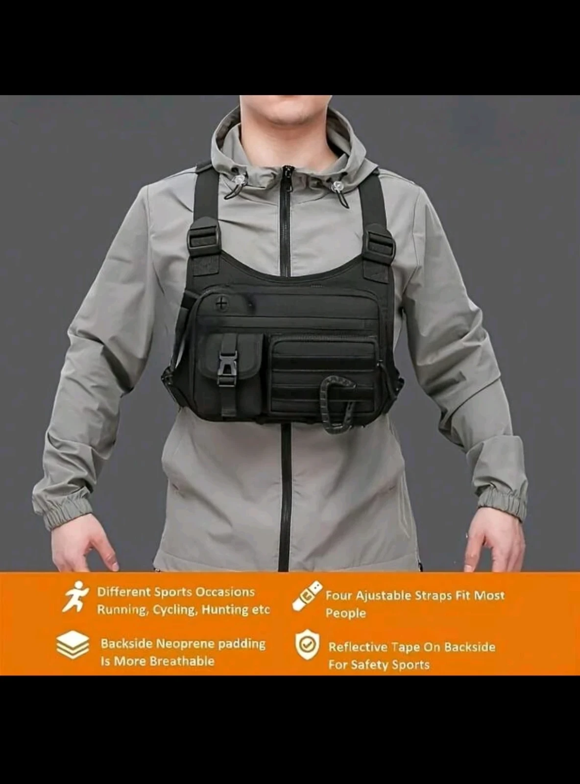 Bolso Táctico de Pecho Premium – Nailon Cordura de Alta Resistencia, Hebillas de Liberación Rápida y Costuras Reforzadas. 9