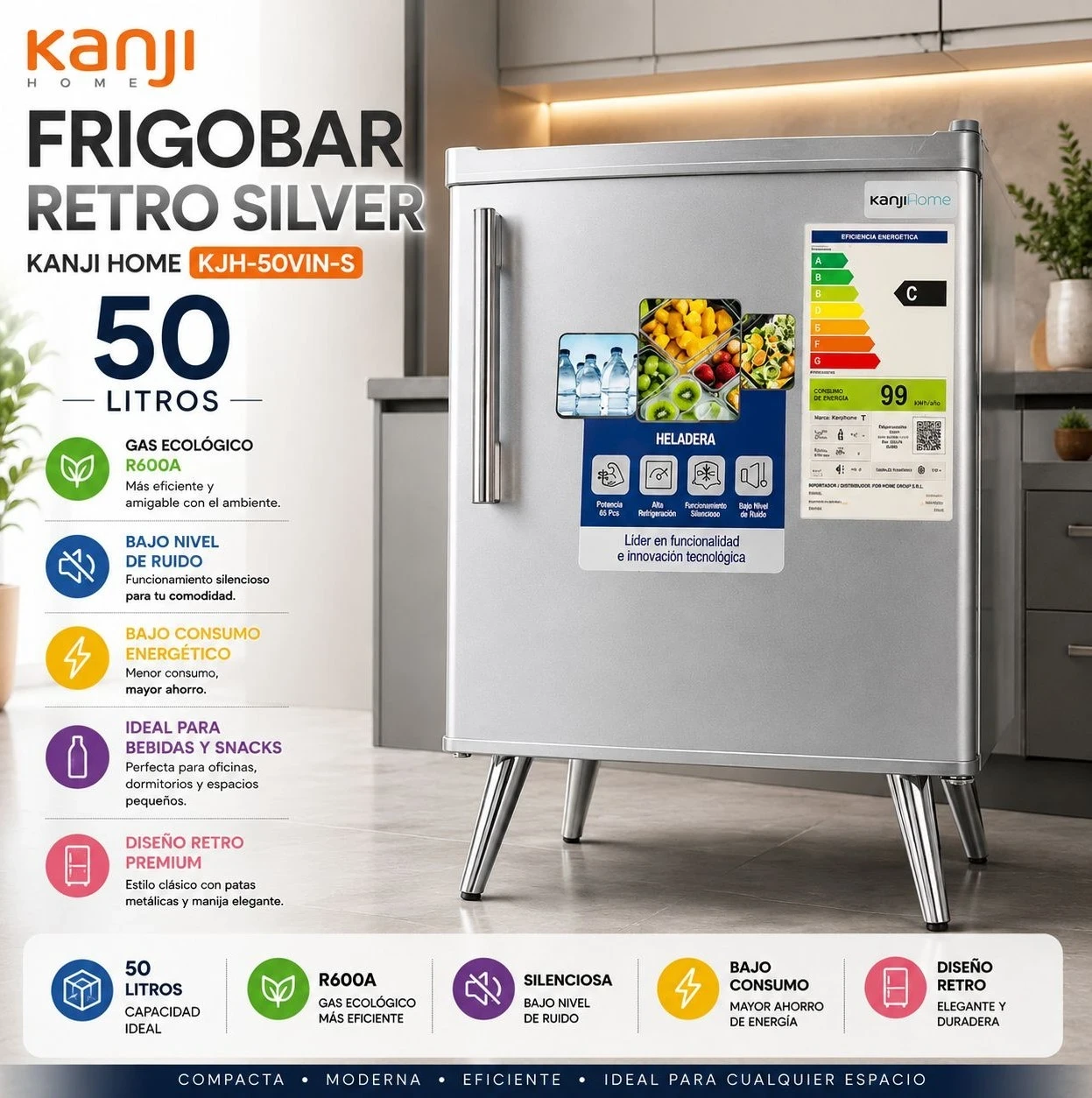 HELADERA FRIGOBAR KANJI KJH-50INV SILVER*