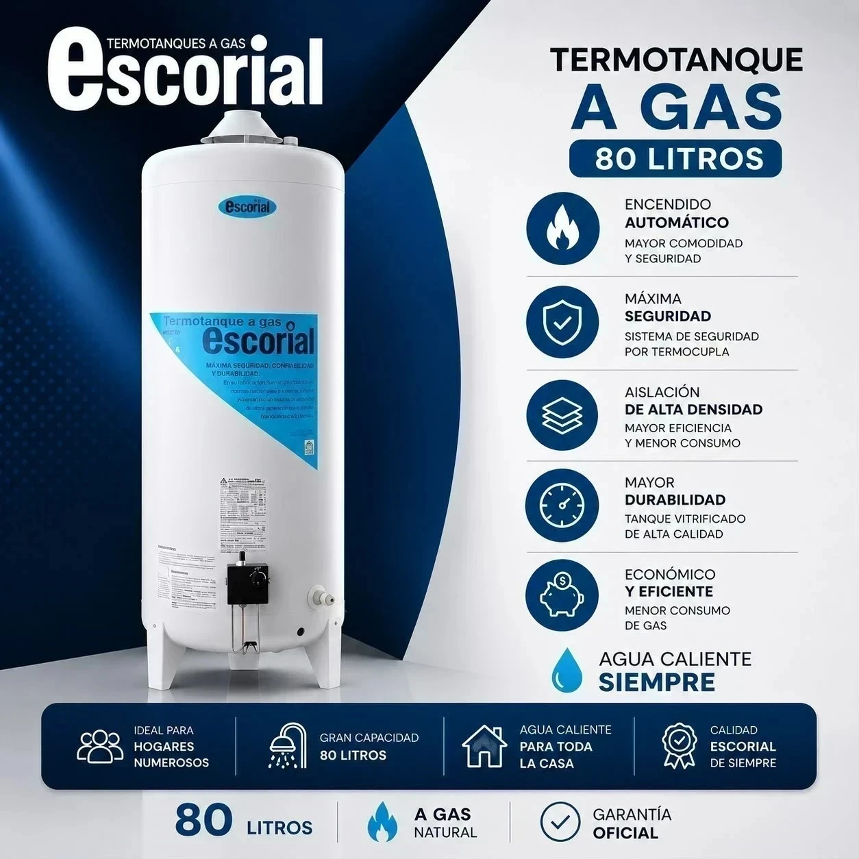 TERMOTANQUE ESCORIAL 80L MULTIGAS