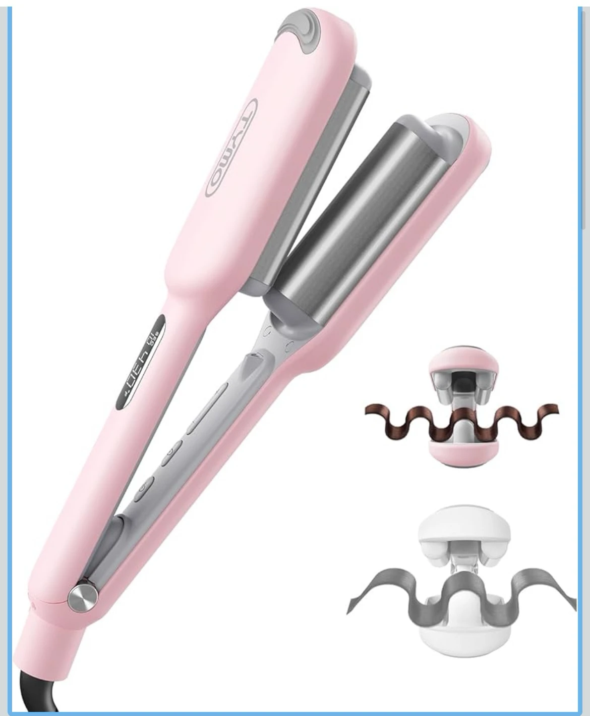 TYMO ROVY - Rizador de pelo iónico con 3 barriles de cerámica para mujeres, doble voltaje, antiquemaduras, fácil de usar, para crear ondas de playa, rosado, 1 pulgada