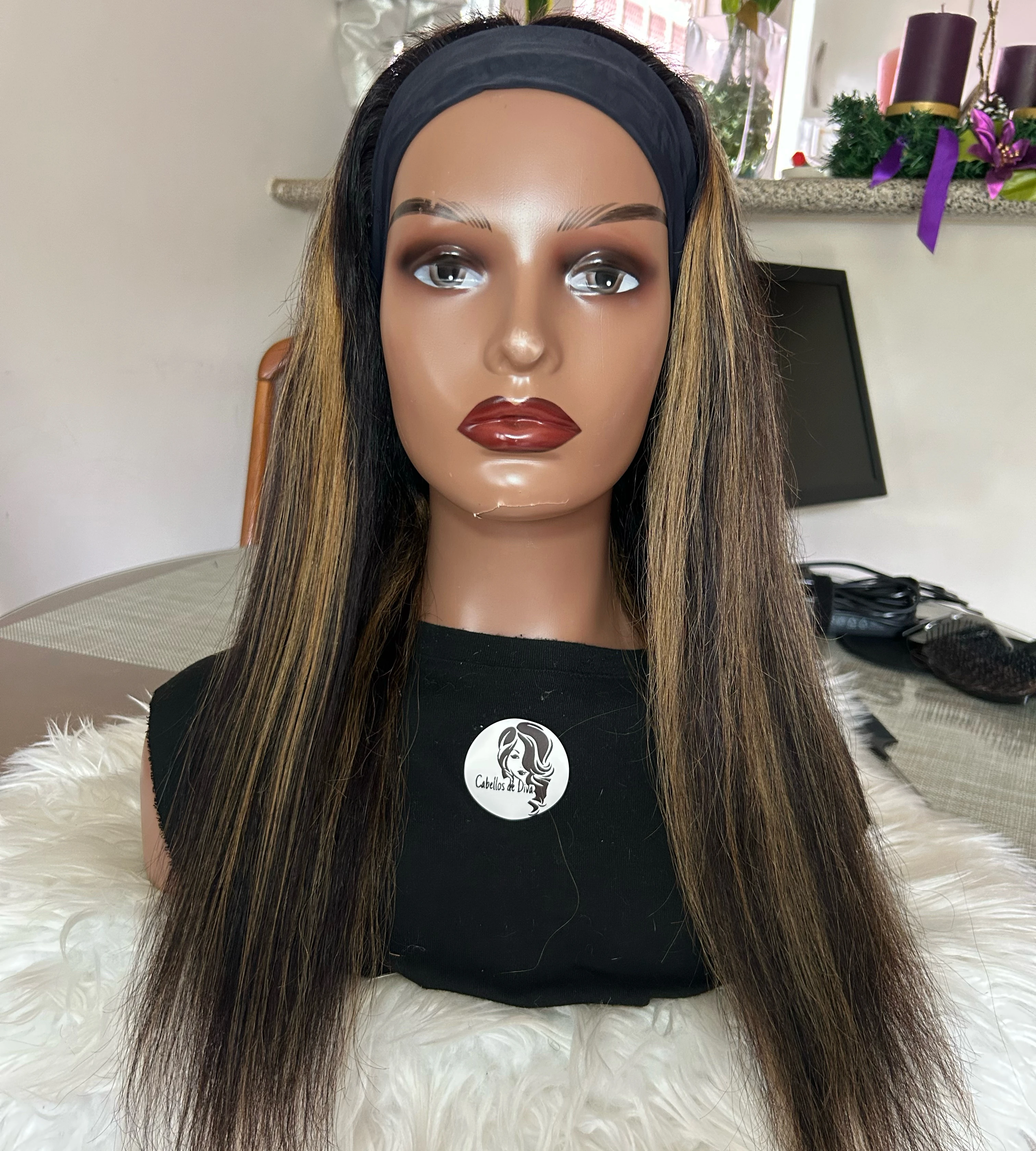 Peluca con diadema 20” pulgadas, cabello humano  2
