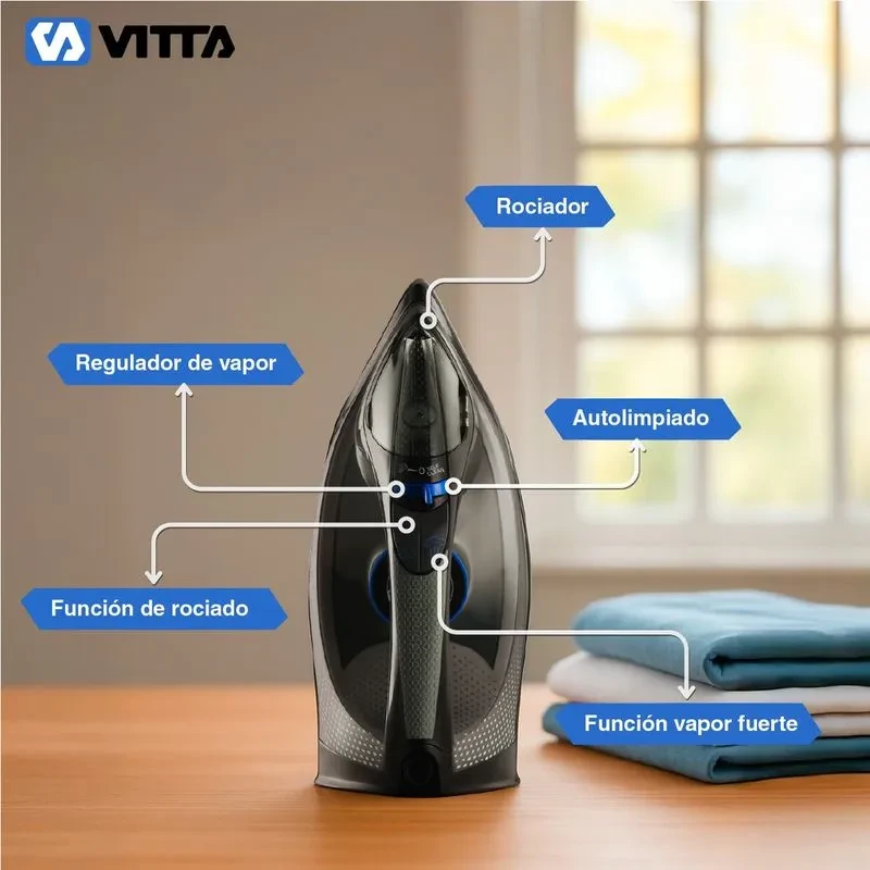Plancha A Vapor Vitta Acero Inoxidable 2200w Negro 4