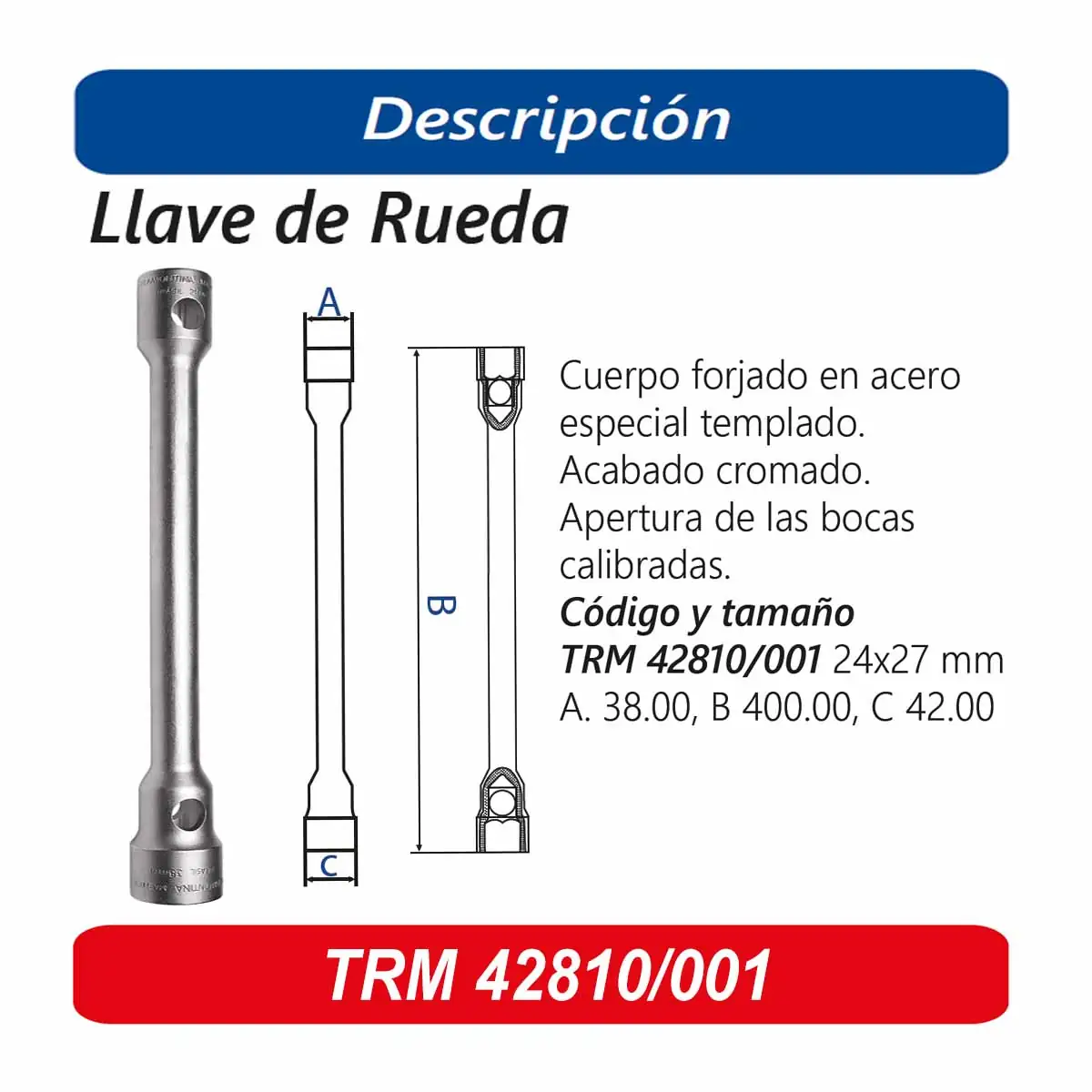 LLAVE RUEDA P/ CAMION (Llave Grampa) TRM 27mm 24mm