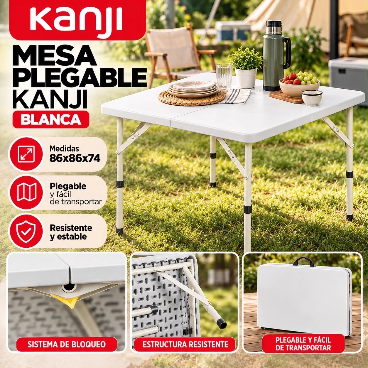 MESA PLEGABLE KANJIHOME BLANCA 