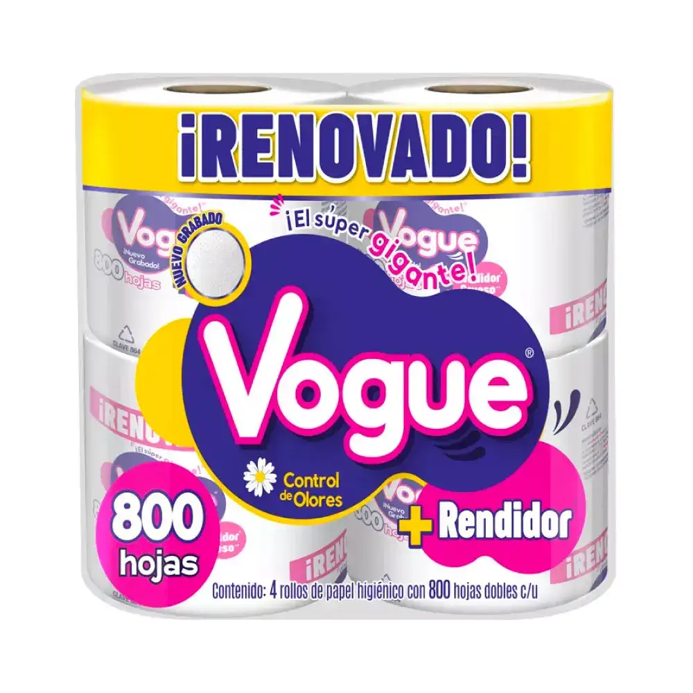 vogue +rendidor 4 renovado papel higiénico 800 hojas dobles