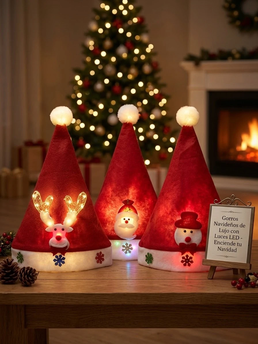 Docena de gorro navideño con luz led 