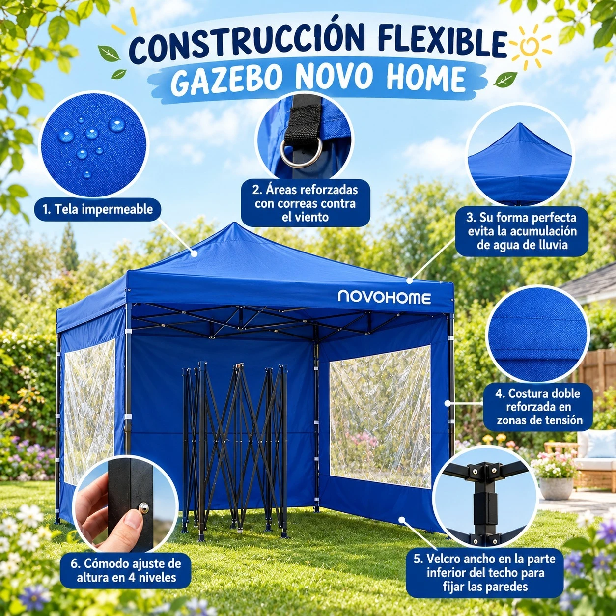 GAZEBO NOVO HOME CON PAREDES 3 X 3 - AZUL NH-GZB420-A