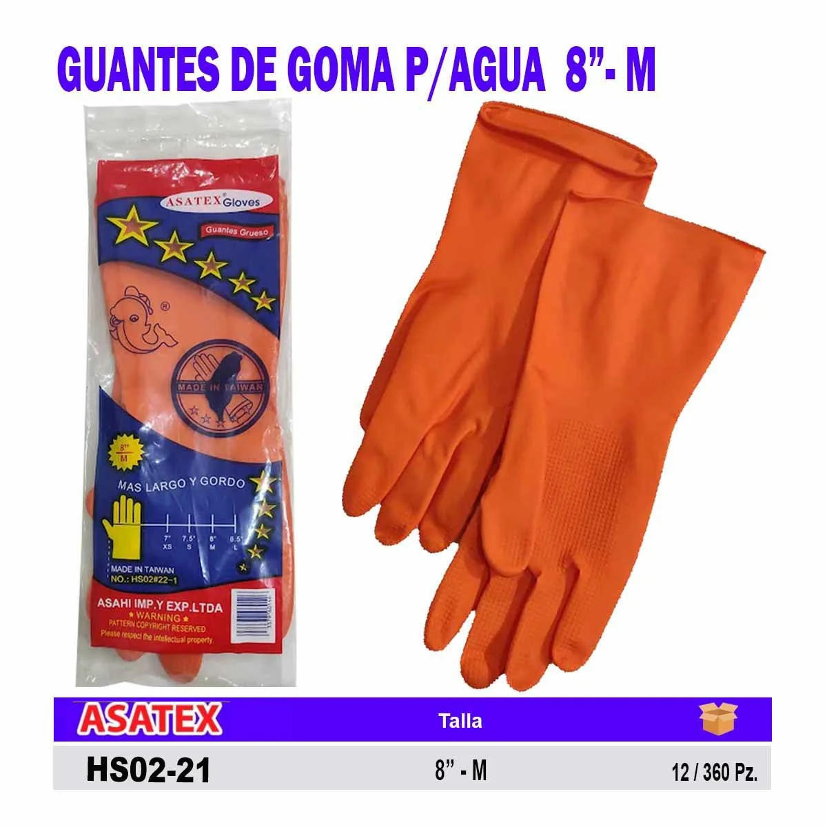 GUANTES GOMA P/AGUA ASATEX Taiwan M - 8" 