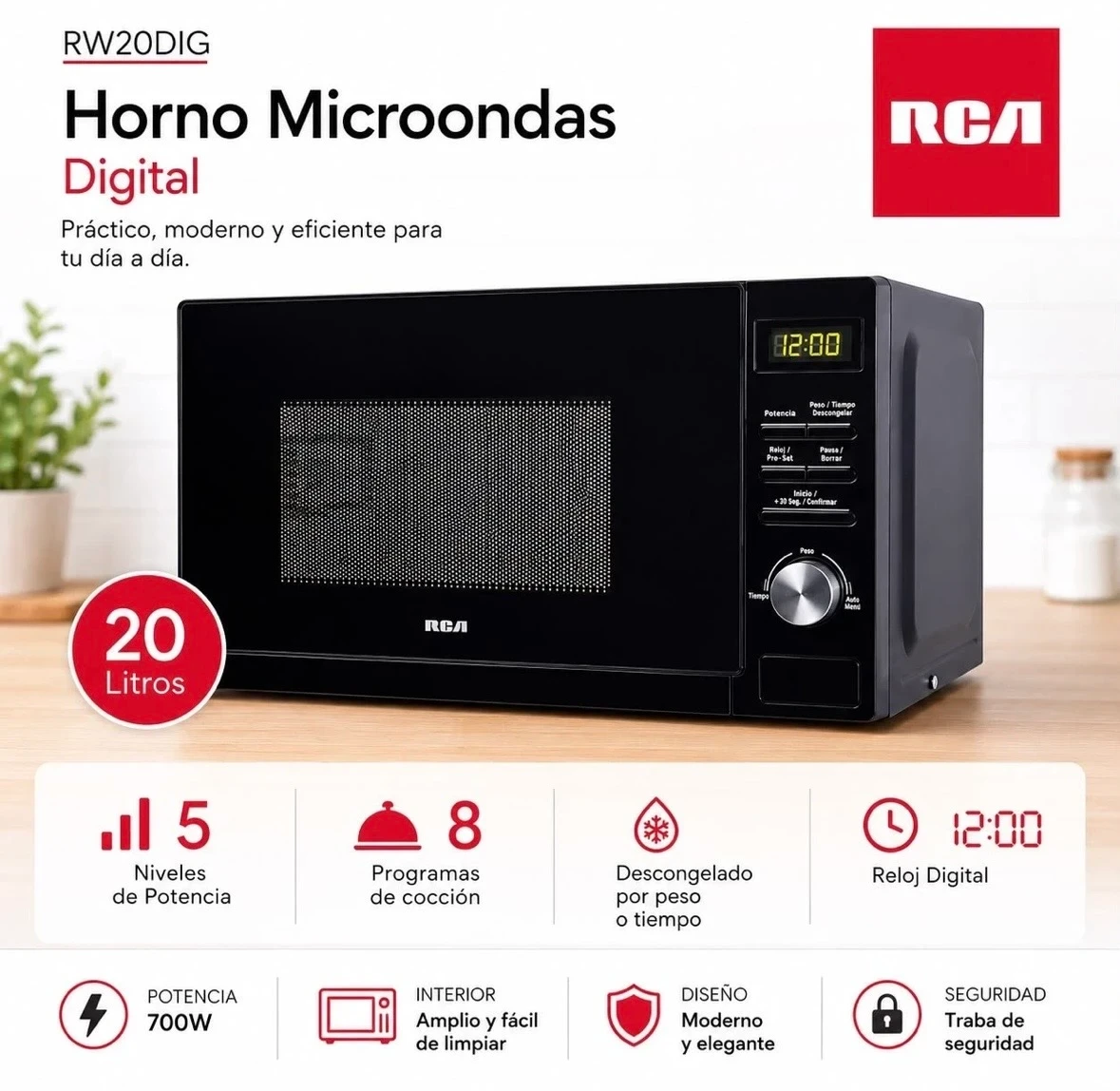Microondas RCA Digital RW20DIG 20 Litros