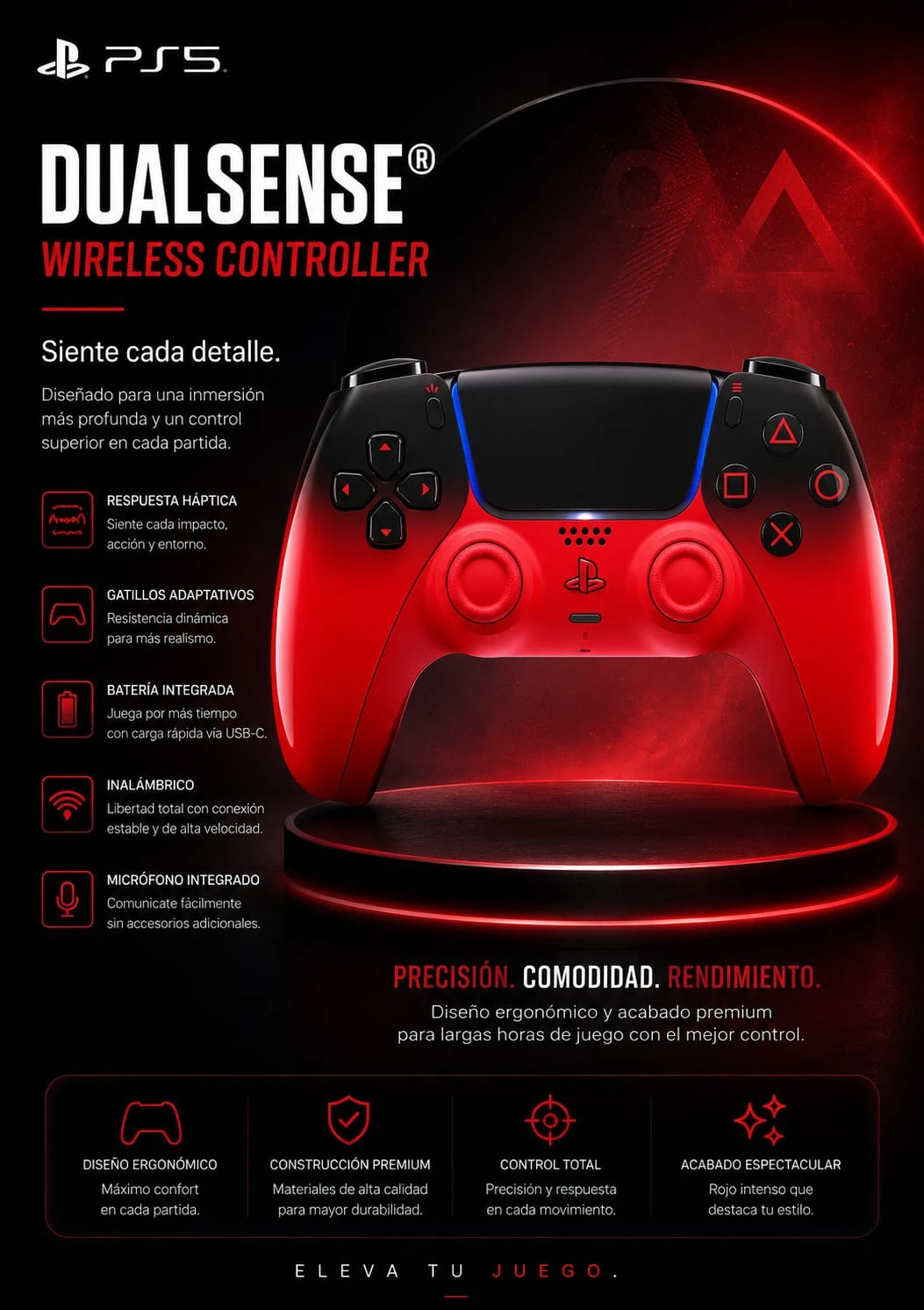 Joystick ps5 inalámbrico dualsense techno red