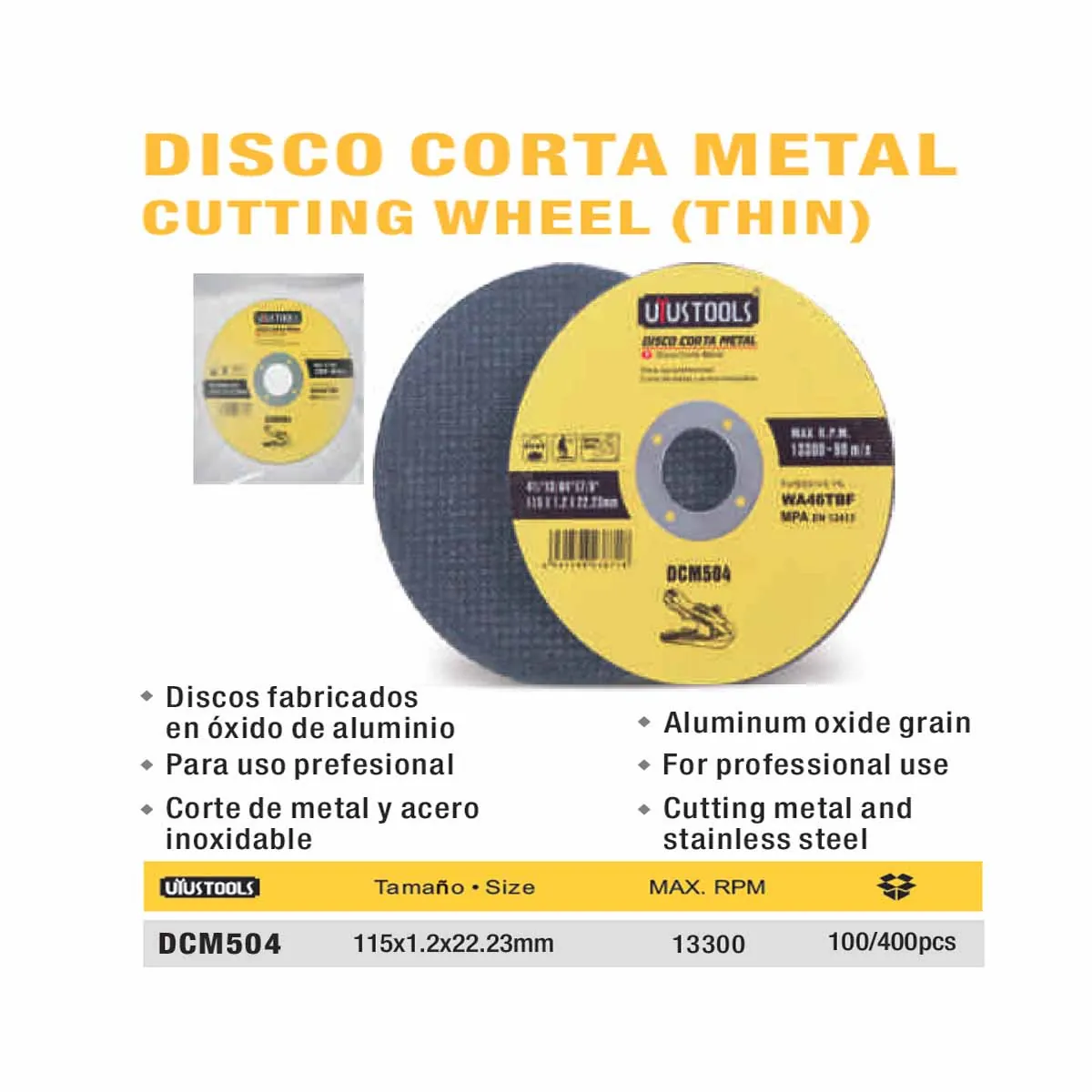 DISCO CORTE METAL UYUST* 4 1/2 X 3.2 X 22.23mm