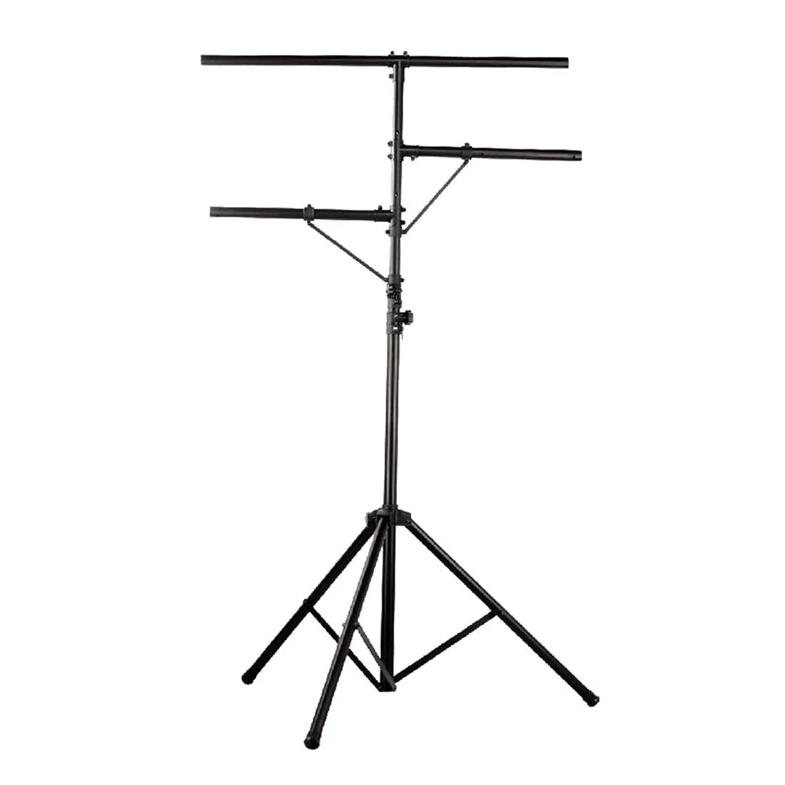 SOPORTE DOBLE TUso: Diseñado para montar y sostener equipos de iluminación como focos, luces LED, efectos de luz, etc., en eventos y espectáculos. Características: Suele contar con una estructura de trípode para estabilidad y barras horizontales dobles para colgar múltiples accesorios de iluminación. Aplicaciones: Ideal para DJs, bandas, organizadores de eventos y cualquier persona que necesite una solución de soporte de iluminación portátil y versátil.