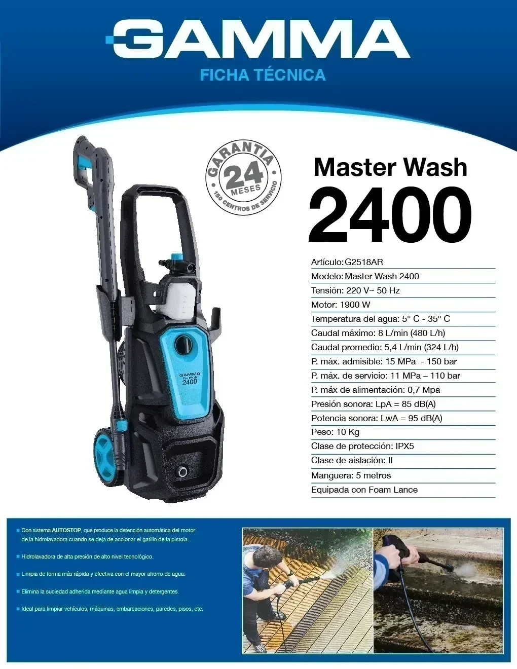 Hidrolavadora GAMMA 2400, Master Wash 1900w 
