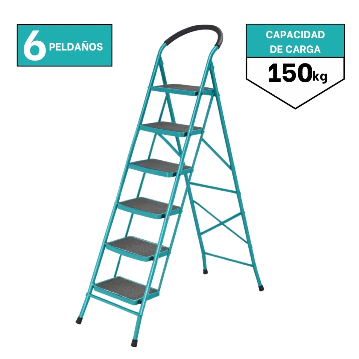 THLAD09061 Escalera tubular de acero 6 peldaños soporta 150kg total
