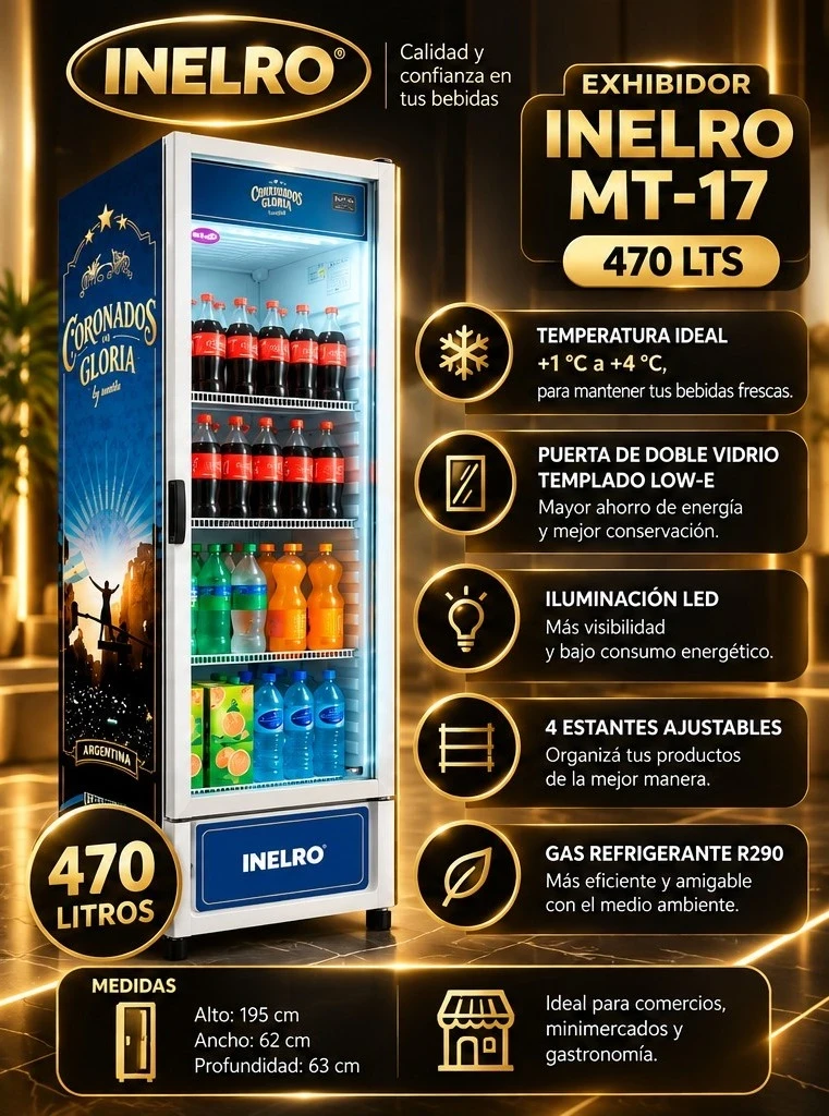 HELADERA EXHIBIDOR INELRO MT-17 470 LTS CORONADOS *CONSULTAR DISPONIBILIDAD CON EL VENDEDOR*