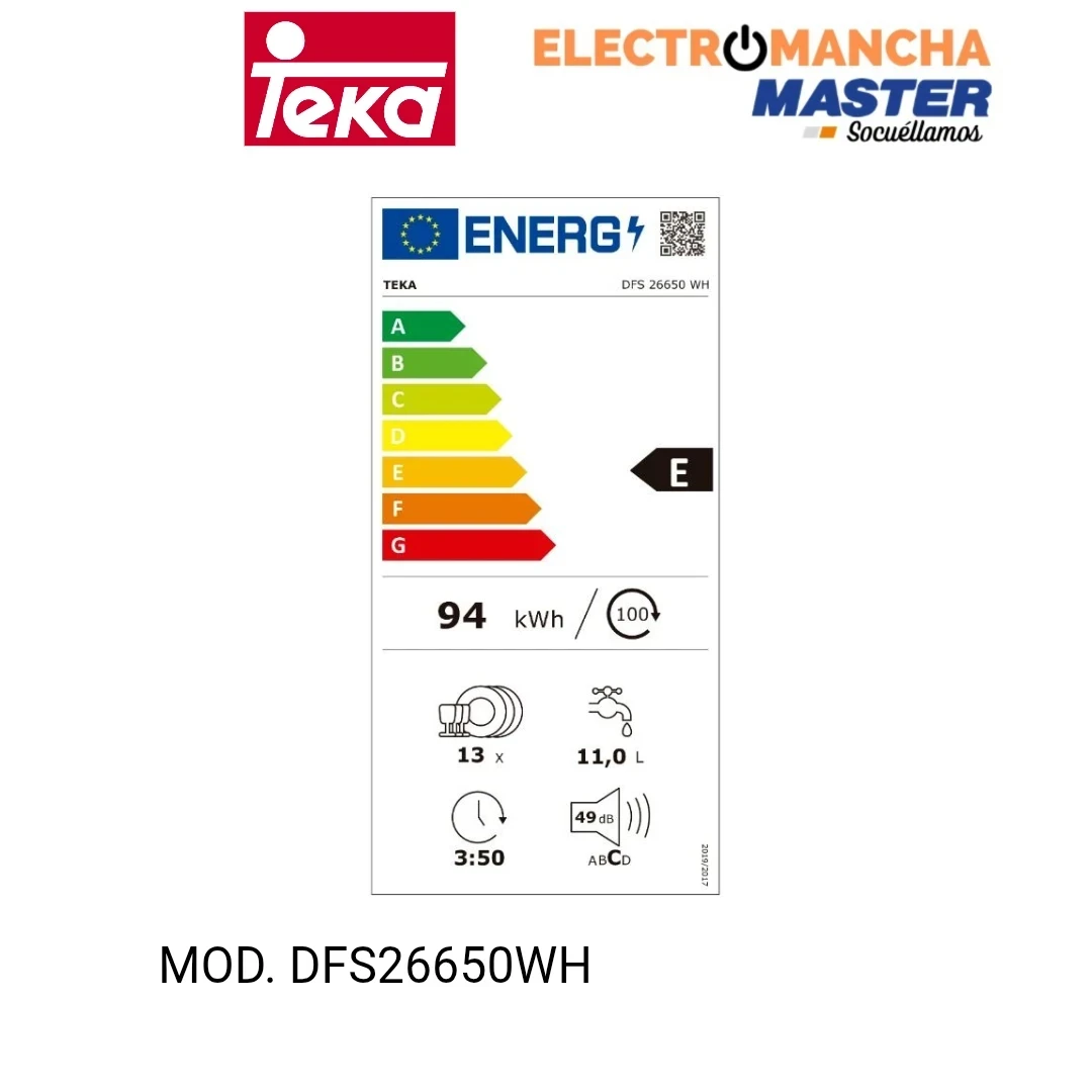 LAVAVAJILLAS TEKA DFS26650WH 13 CUB. CLASE E 7
