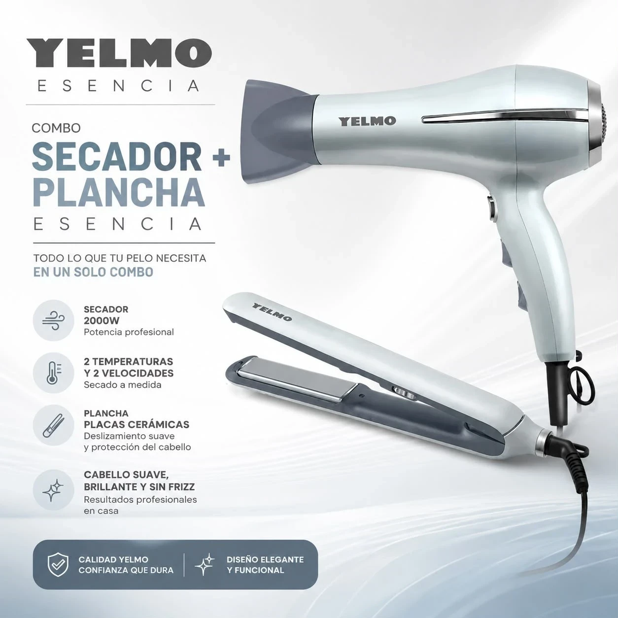COMBO YELMO ESENCIA PLANCHITA + SECADOR DE PELO
