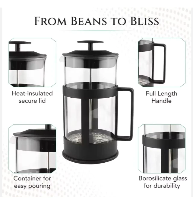 Cafetera Francesa Piston de Vidrio y Polipropileno 600ml 2