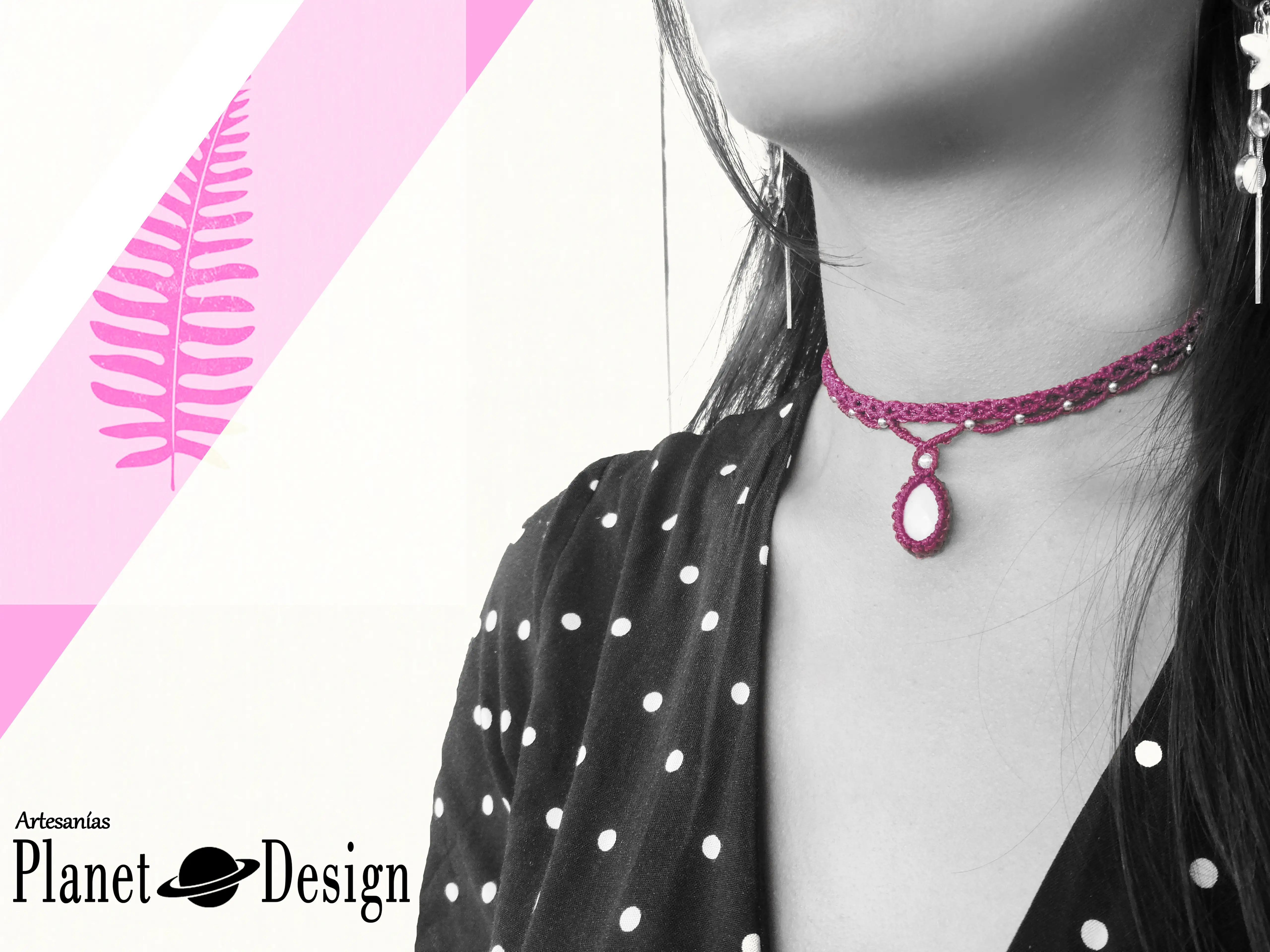 Choker 6 hilos con cristal incrustado diseño óvalos 2
