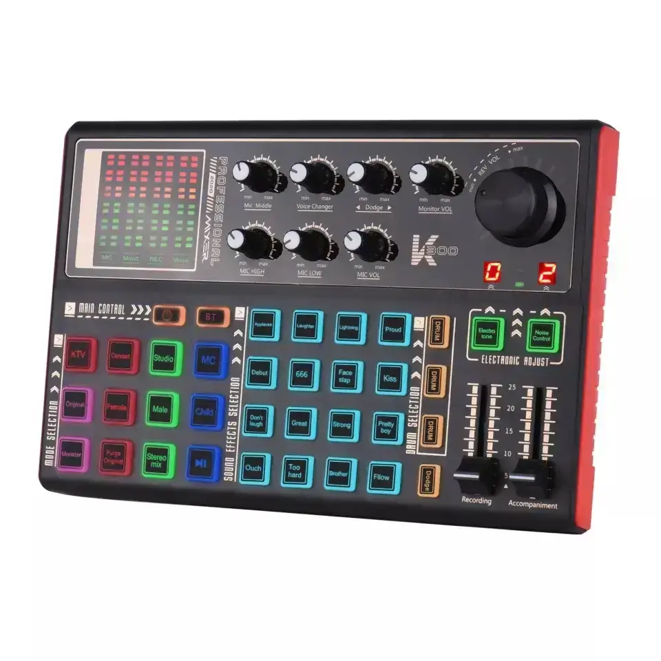 Muslady-tarjeta de sonido en vivo K300, cambiador de voz externo, Kit mezclador de Audio, batería recargable integrada, múltiples efectos de sonido 3
