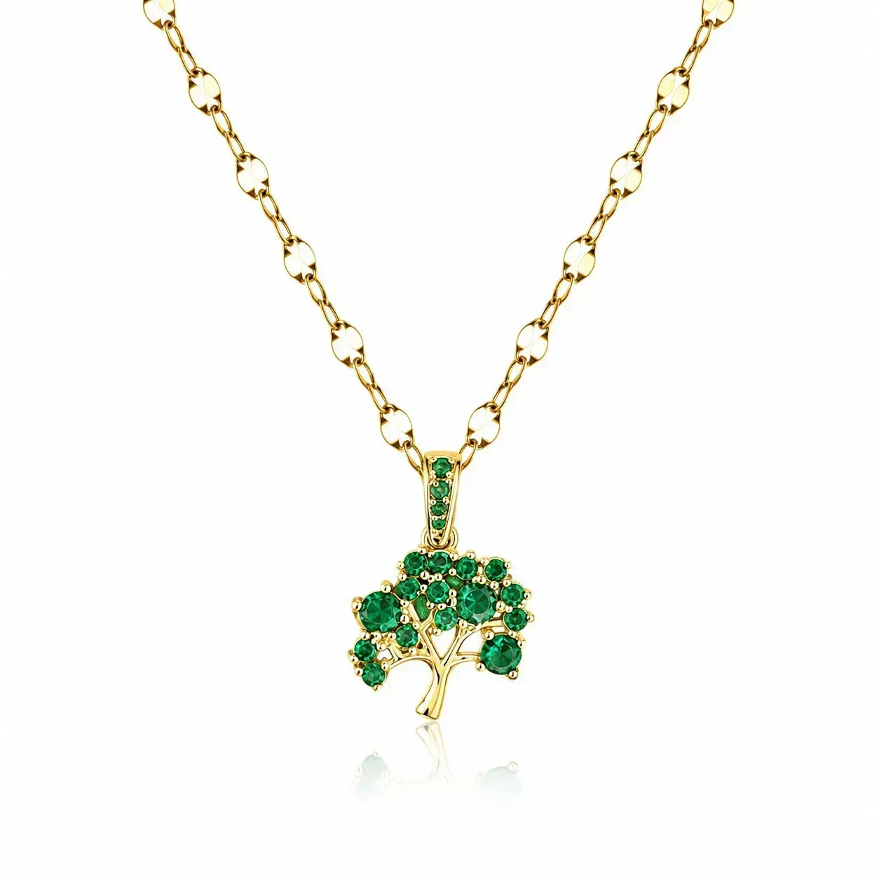 Cadena Y Dije En Acero Con Piedra Circon De Arbol Pequeño Verde