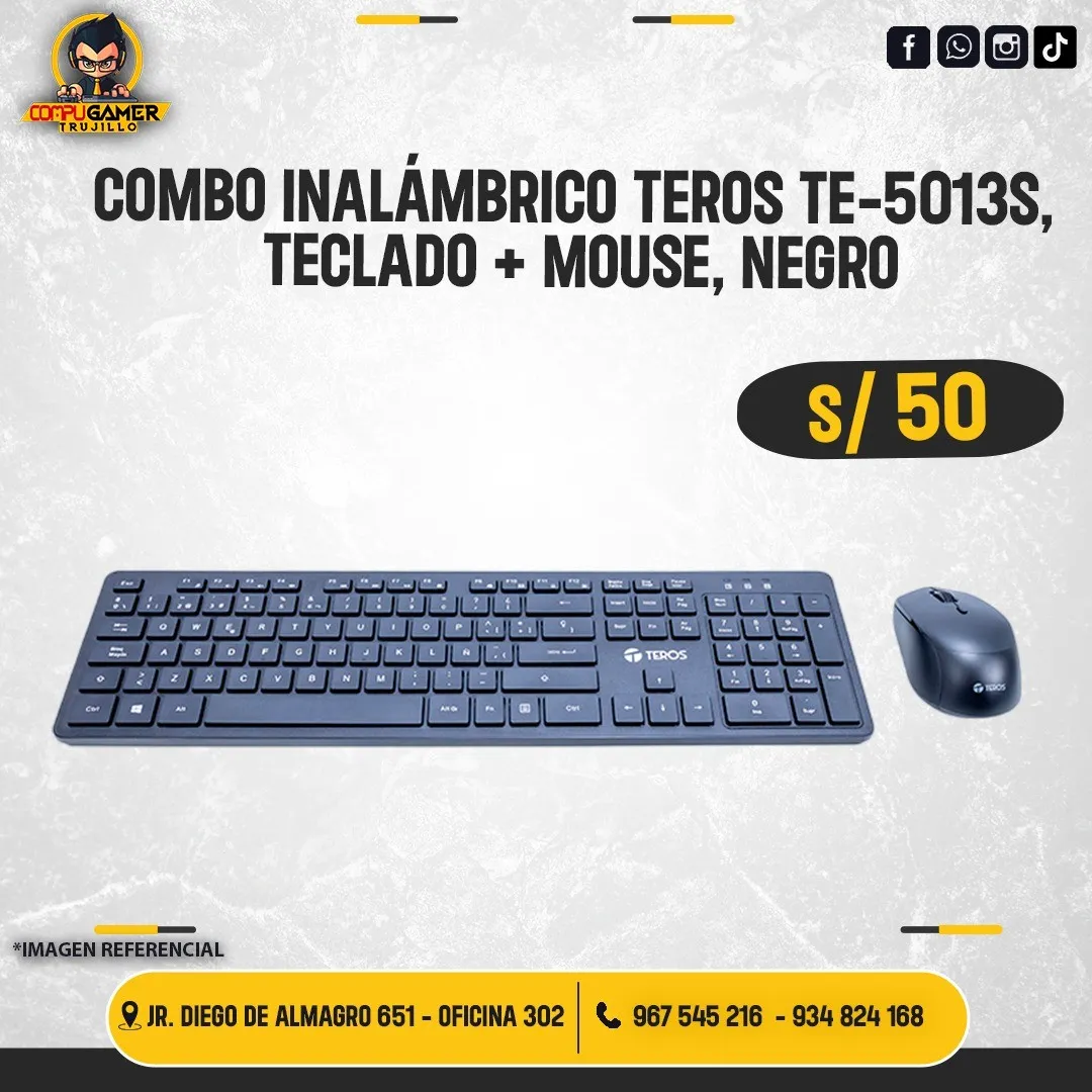 COMBO INALÁMBRICO TEROS TE-5013S, TECLADO + MOUSE BLACK