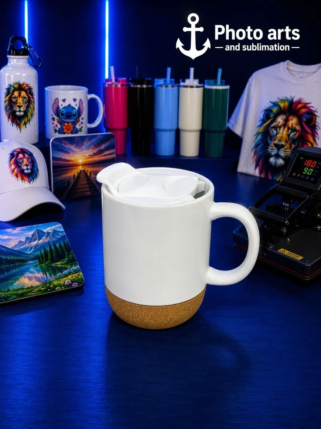 Mug Base Corcho Con Tapa 11 onz