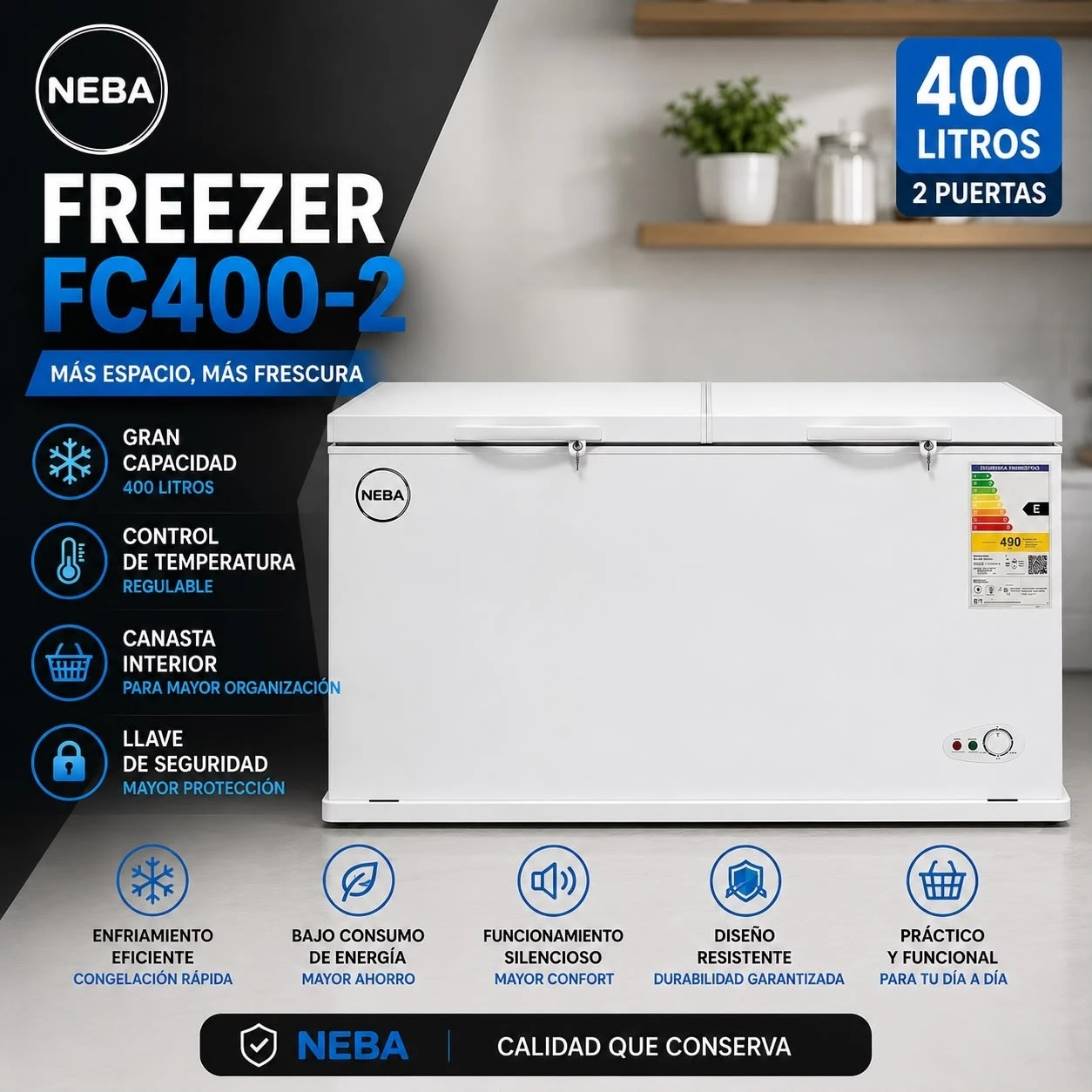 FREEZER NEBA FC400-2 DE POZO 380LTS* doble tapa