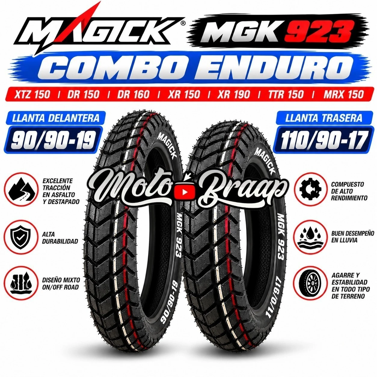 PAR DE LLANTAS XTZ 150 / DR 15O / DR 160 / XR 150 L / XR 190 L / TTR 150 / MRX 150