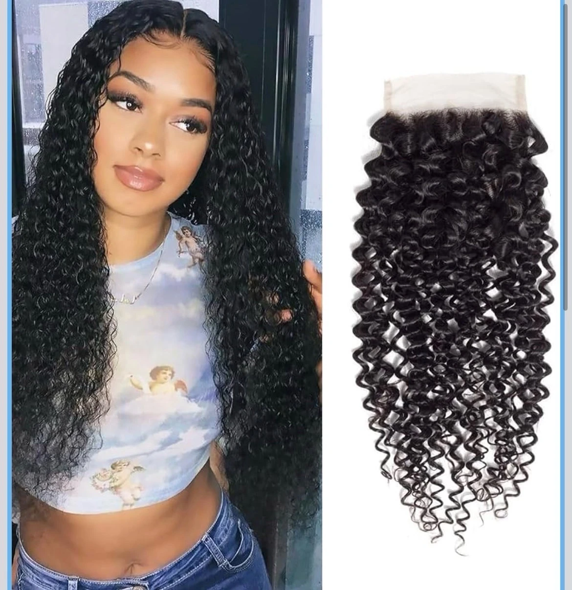 frontal lace Deep curly cabello humano 18 pulgadas 5x5
