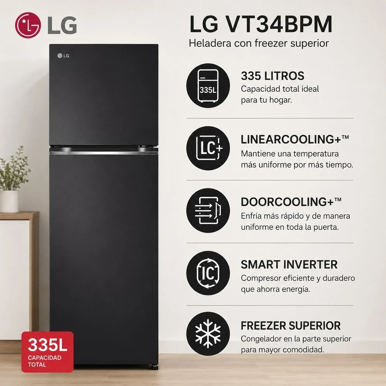 HELADERA LG VT34BPM – 335 L NEGRO