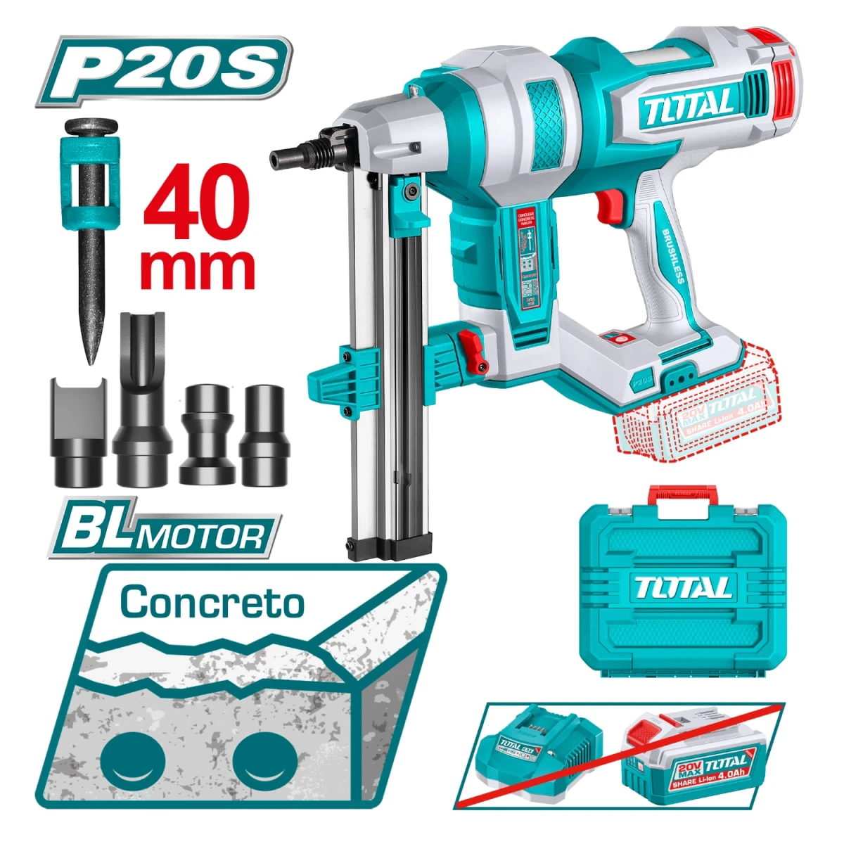 TCNLI9005 Clavadora para concreto 15-40mm 20v (solo cabezal) total