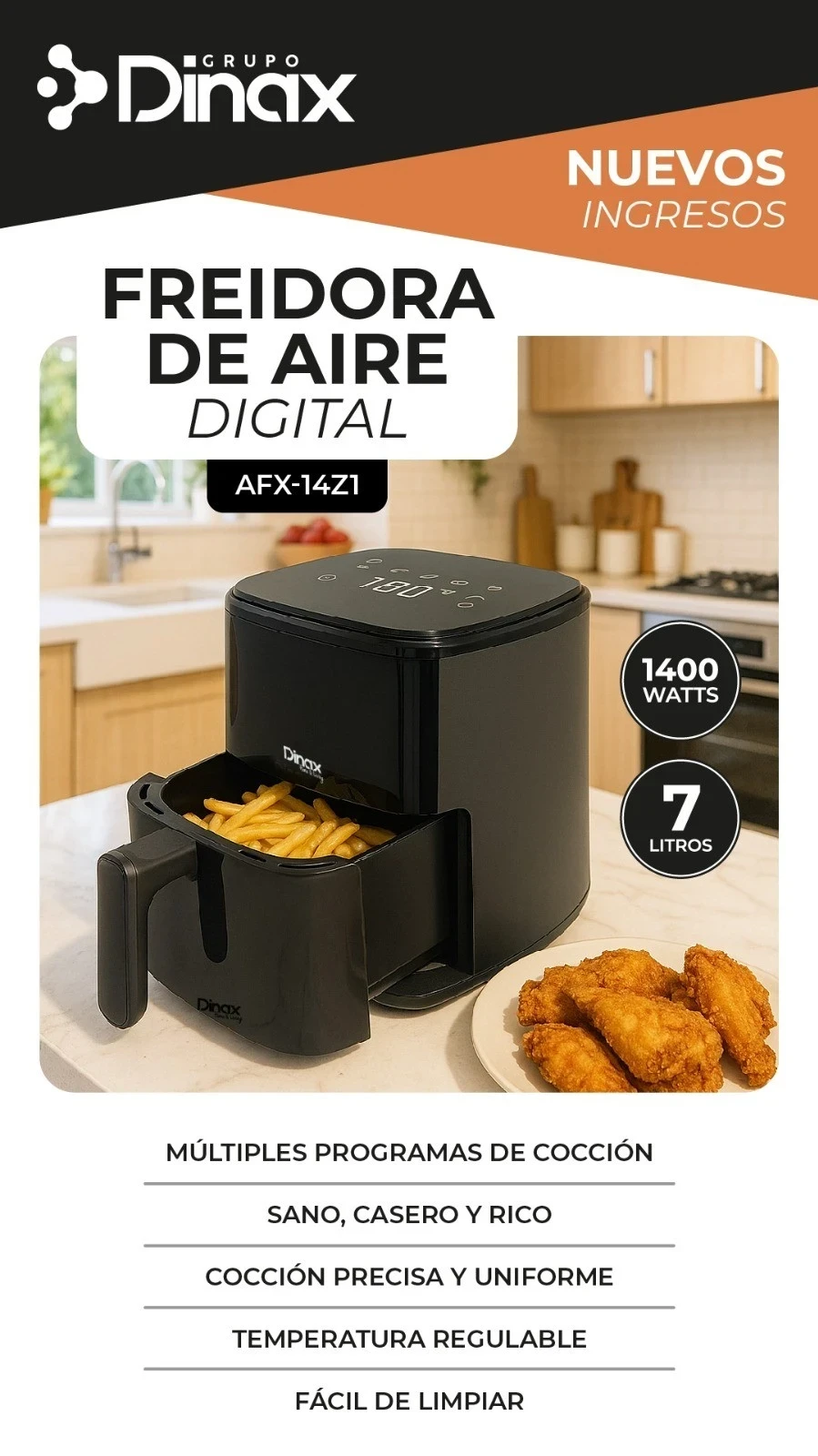 Freidora de aire DINAX digital 7lt 1400w