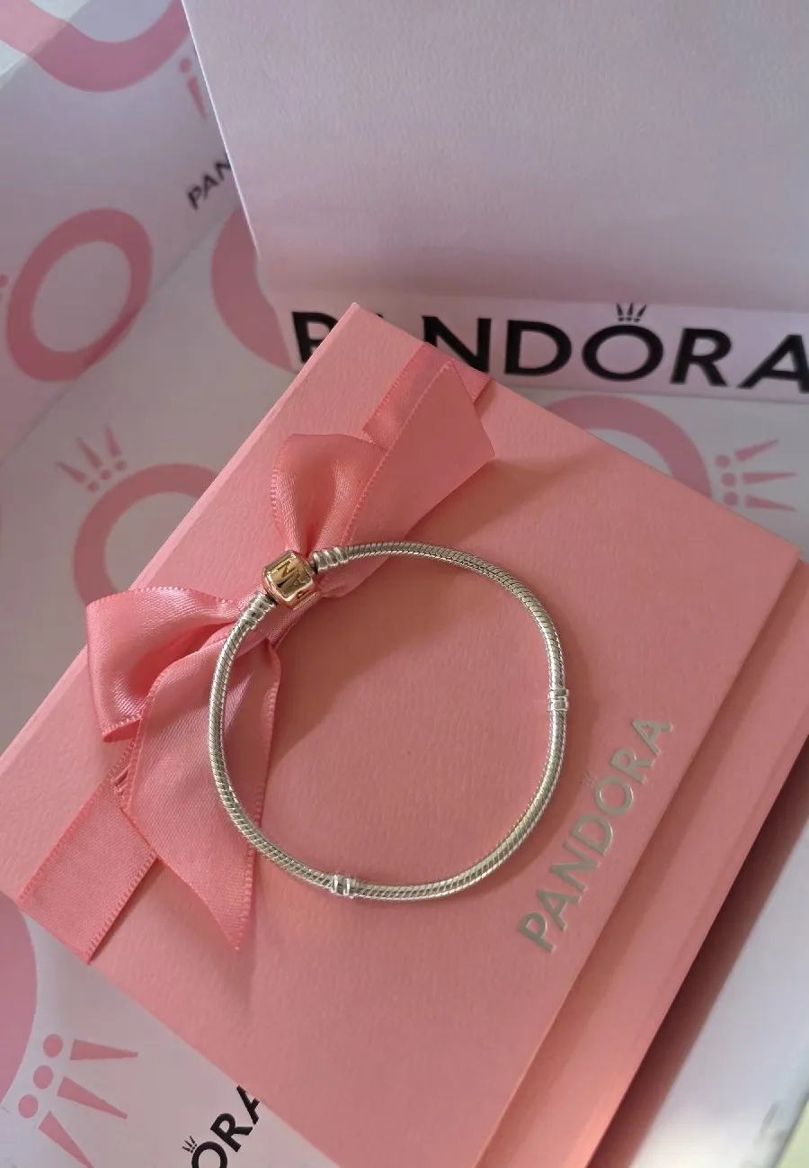 Pandora Rose Gold barrel clasp Two-tone moments bracelet 