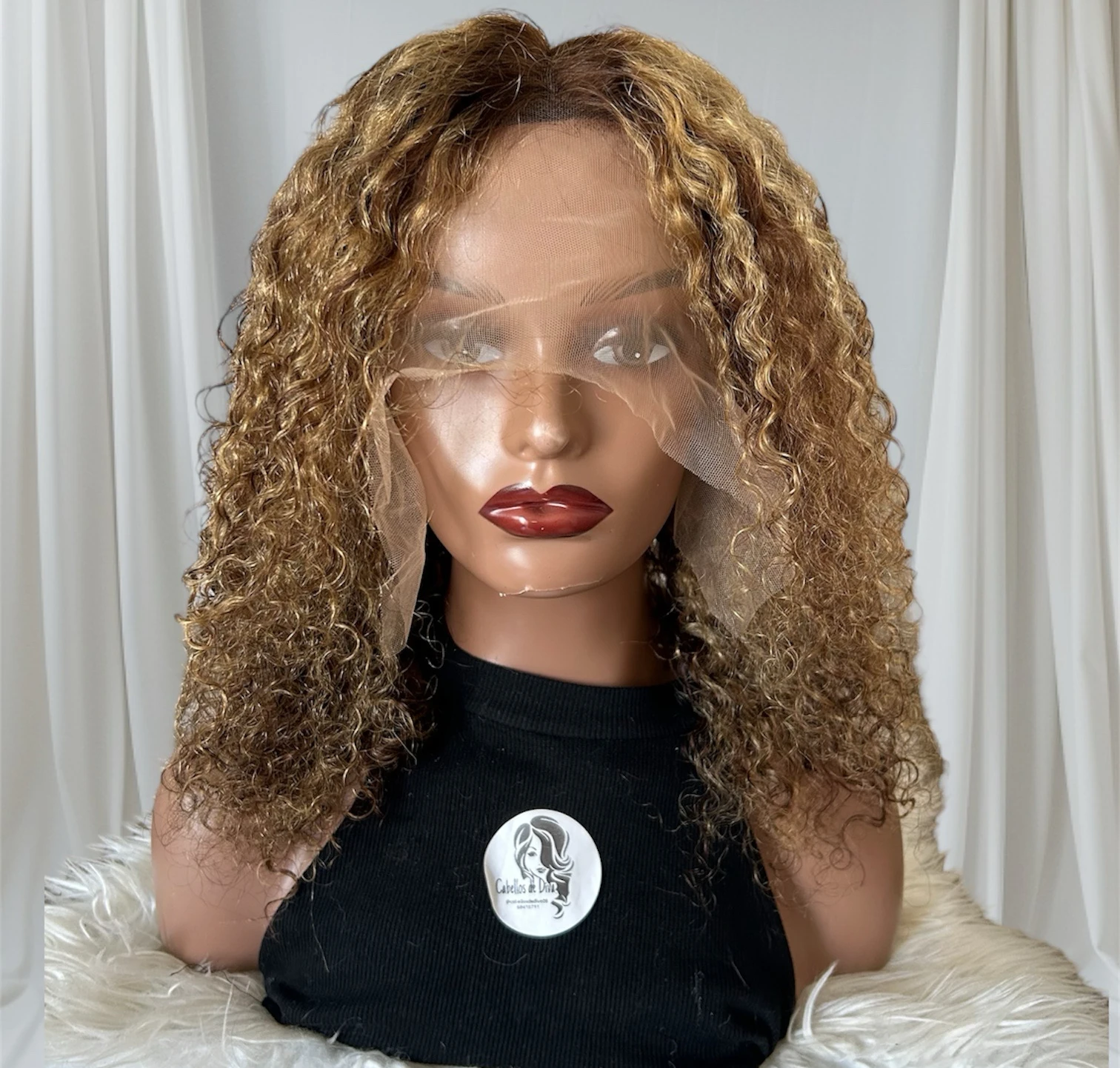 Peluca rizada de cabello humano de 18 pulgadas, frontal 13x4 color 4/27 4